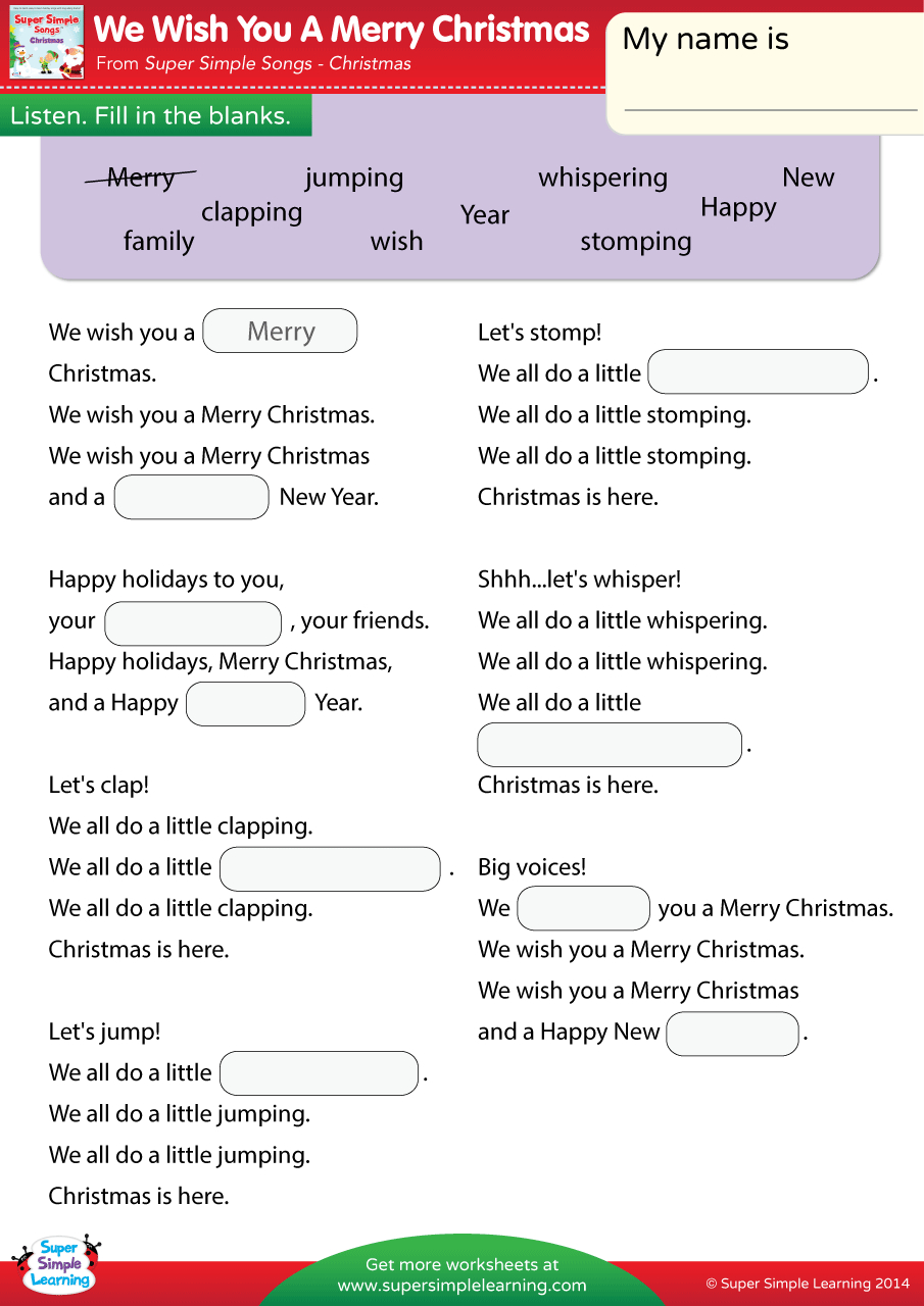 We Wish You A Merry Christmas Worksheet - Fill In The Blanks regarding Christmas Songs Worksheets Printables
