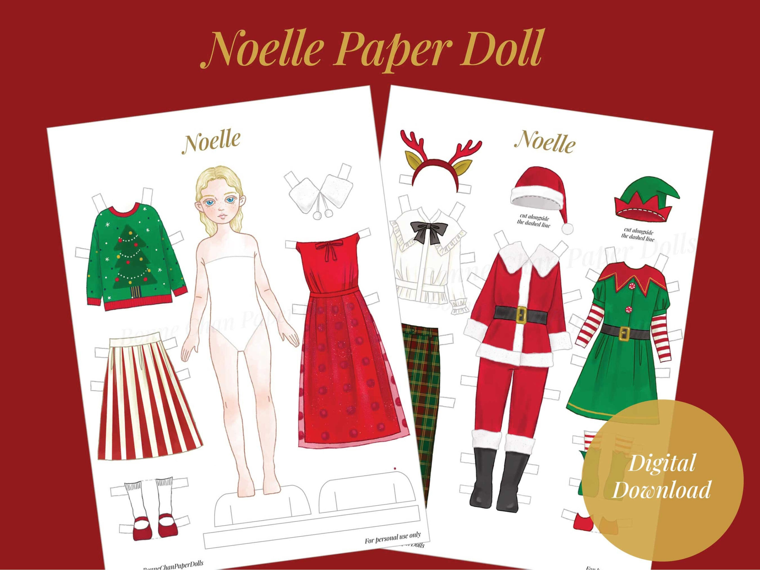 Weihnachtliche Paper Doll Printable: Noelle, Santa & Elfenkostüme intended for Santa Paper Doll Printable