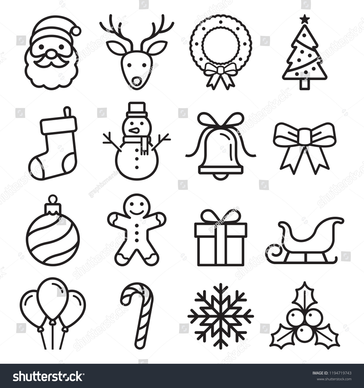 Weihnachtssymbole Setzen. Vektorgrafiken.: Stock-Vektorgrafik with Printable Pictures Of Christmas Symbols