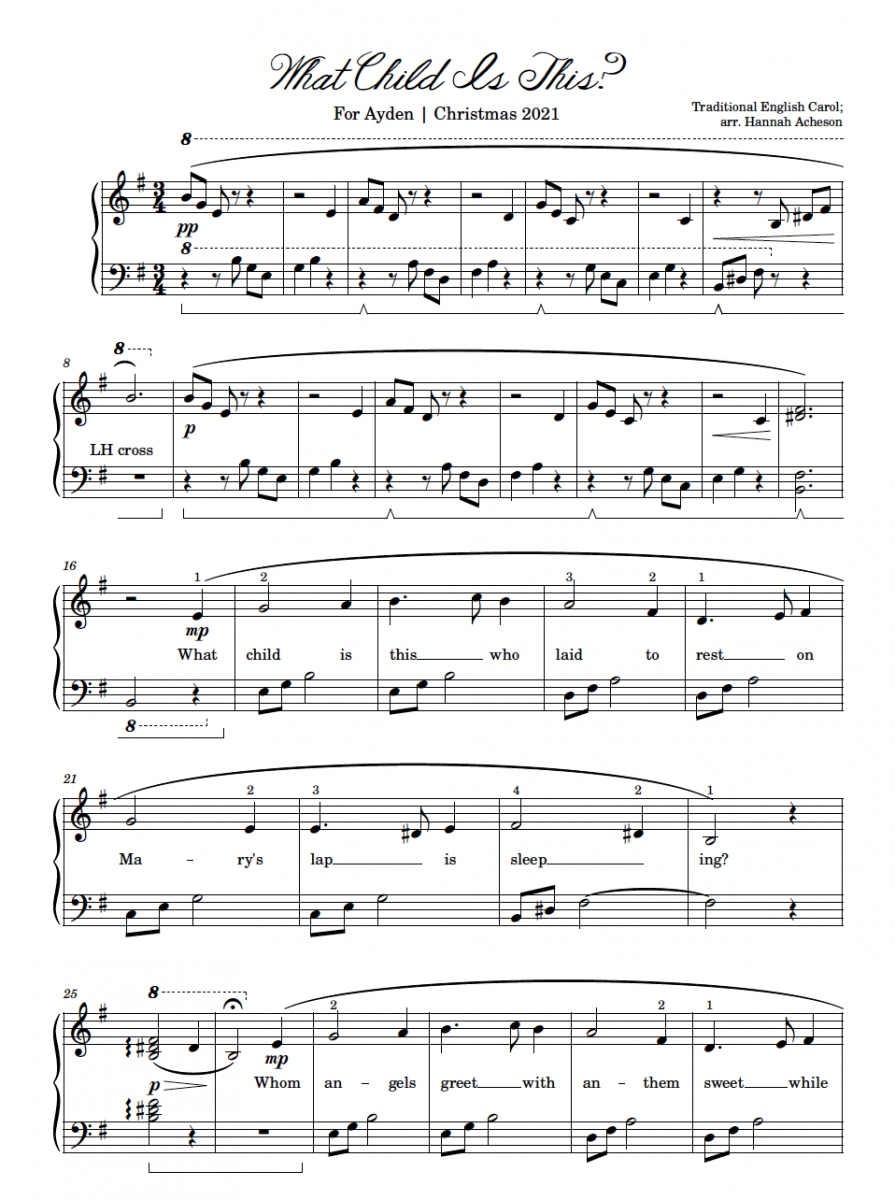 What Child Is This?" | Free Christmas Sheet Music - Acheson Piano for Christmas Piano Sheet Music Printable