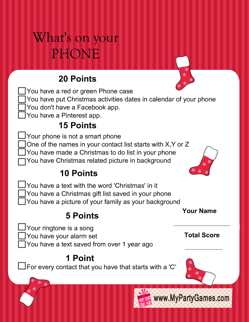 What'S On You Phone-Free Printable Christmas Game regarding What'S In Your Phone Christmas Game Free Printable