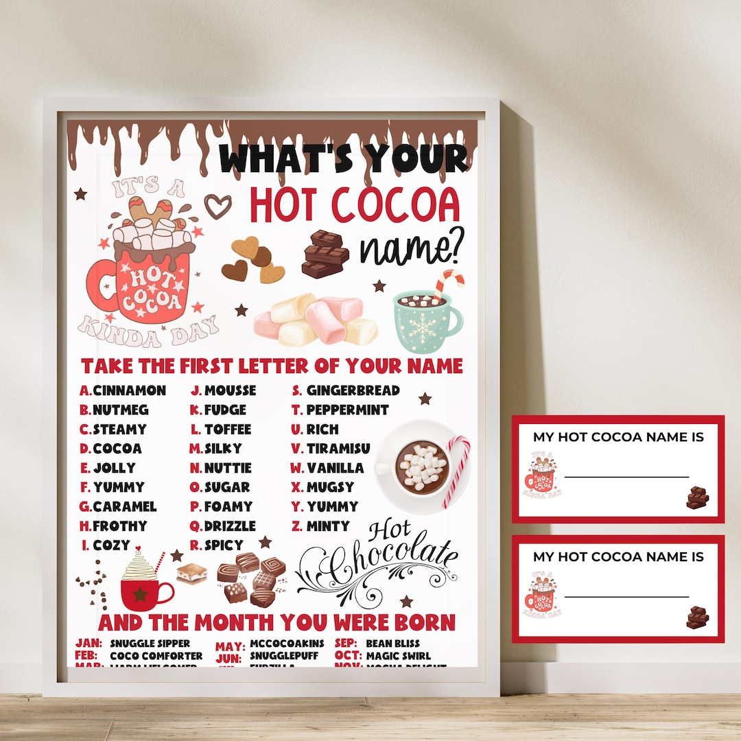 What'S Your Cocoa Name, Hot Cocoa Bar Decor, Hot Chocolate Bar intended for Hot Chocolate Bar Game Printable