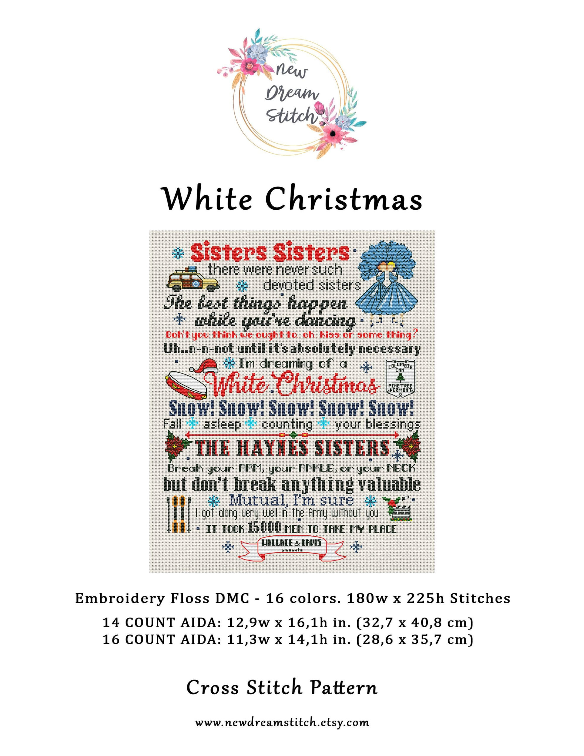 White Christmas Best Quotes Cross Stitch Pattern, Embroidery for White Christmas Printable Lyrics