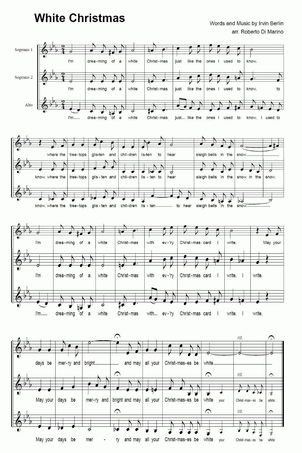 White Christmas Sheet Music - Free Score White Christmas throughout Words to White Christmas Printable