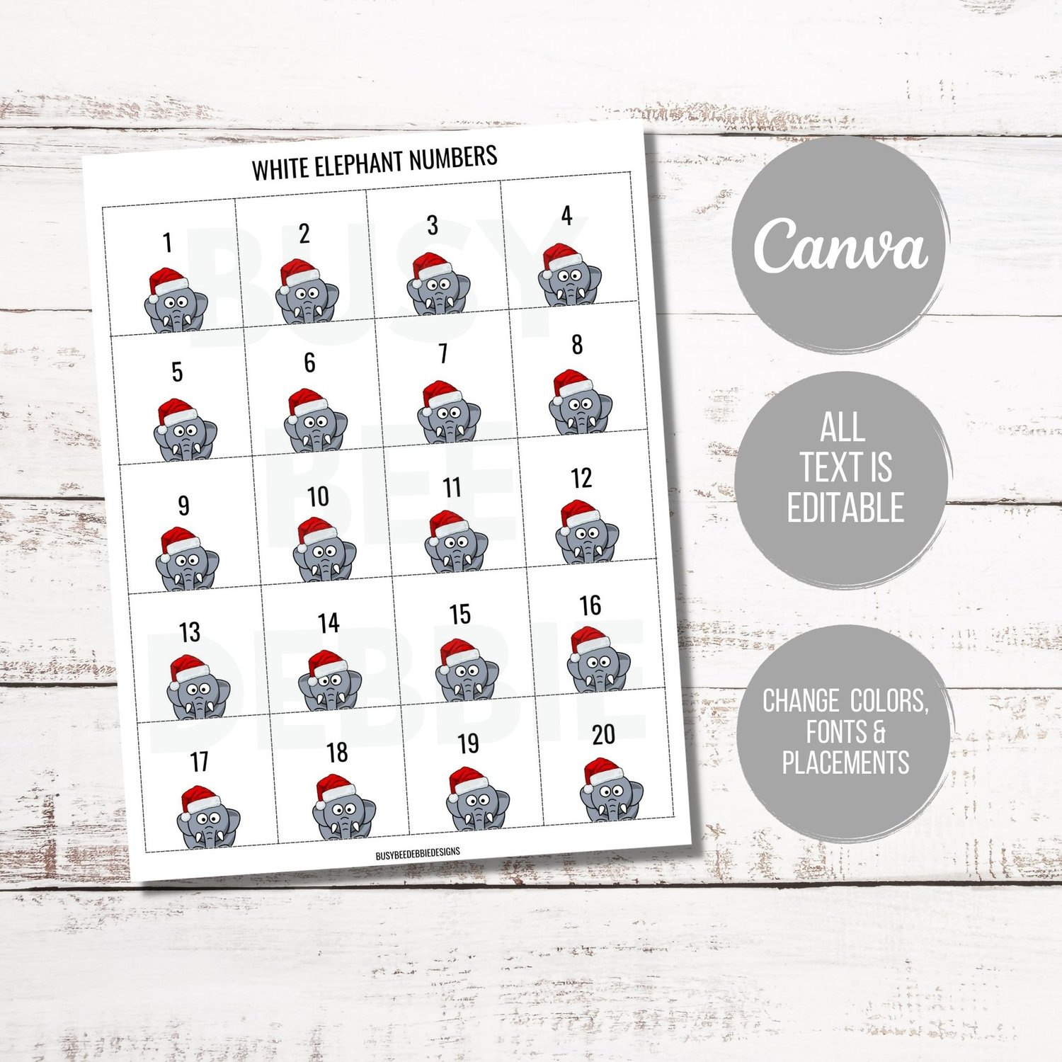 White Elephant Gift Exchange Printable Numbers | Editable Download within Free White Elephant Printable Numbers