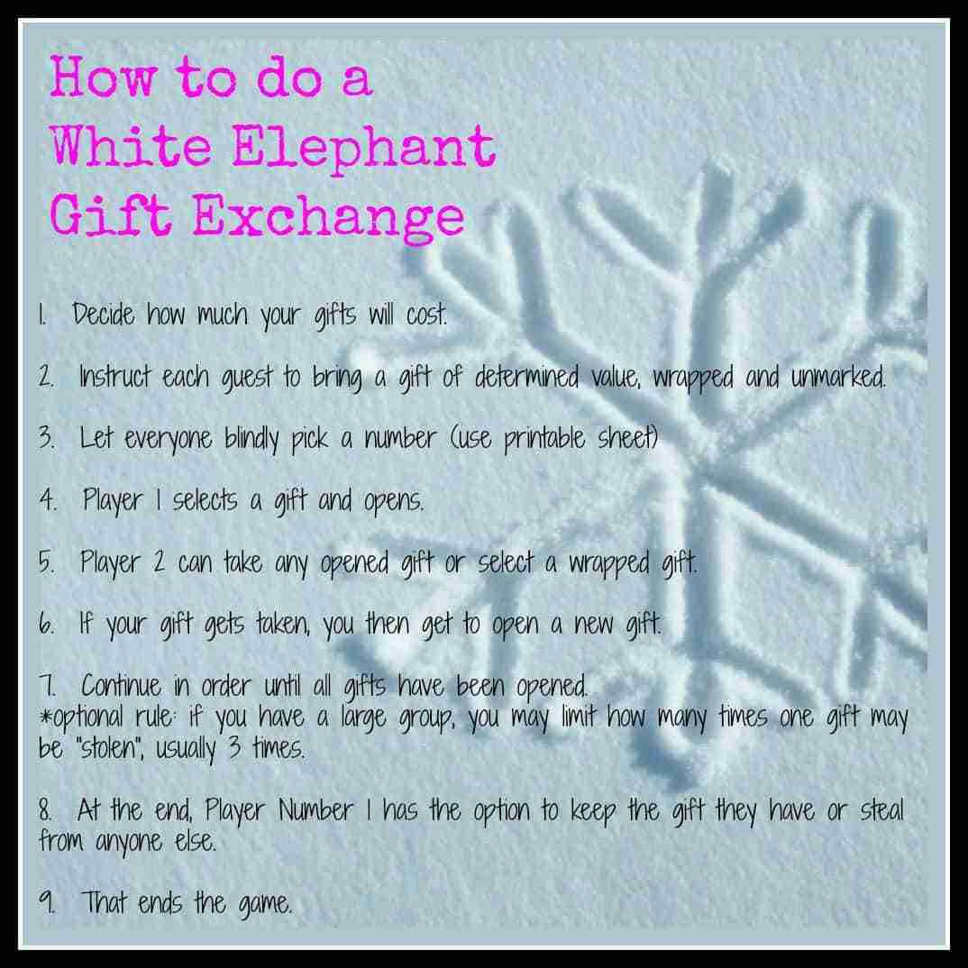 White Elephant Printable Kit - Daily Dish With Foodie Friends Friday throughout White Elephant Printable Rules And Numbers