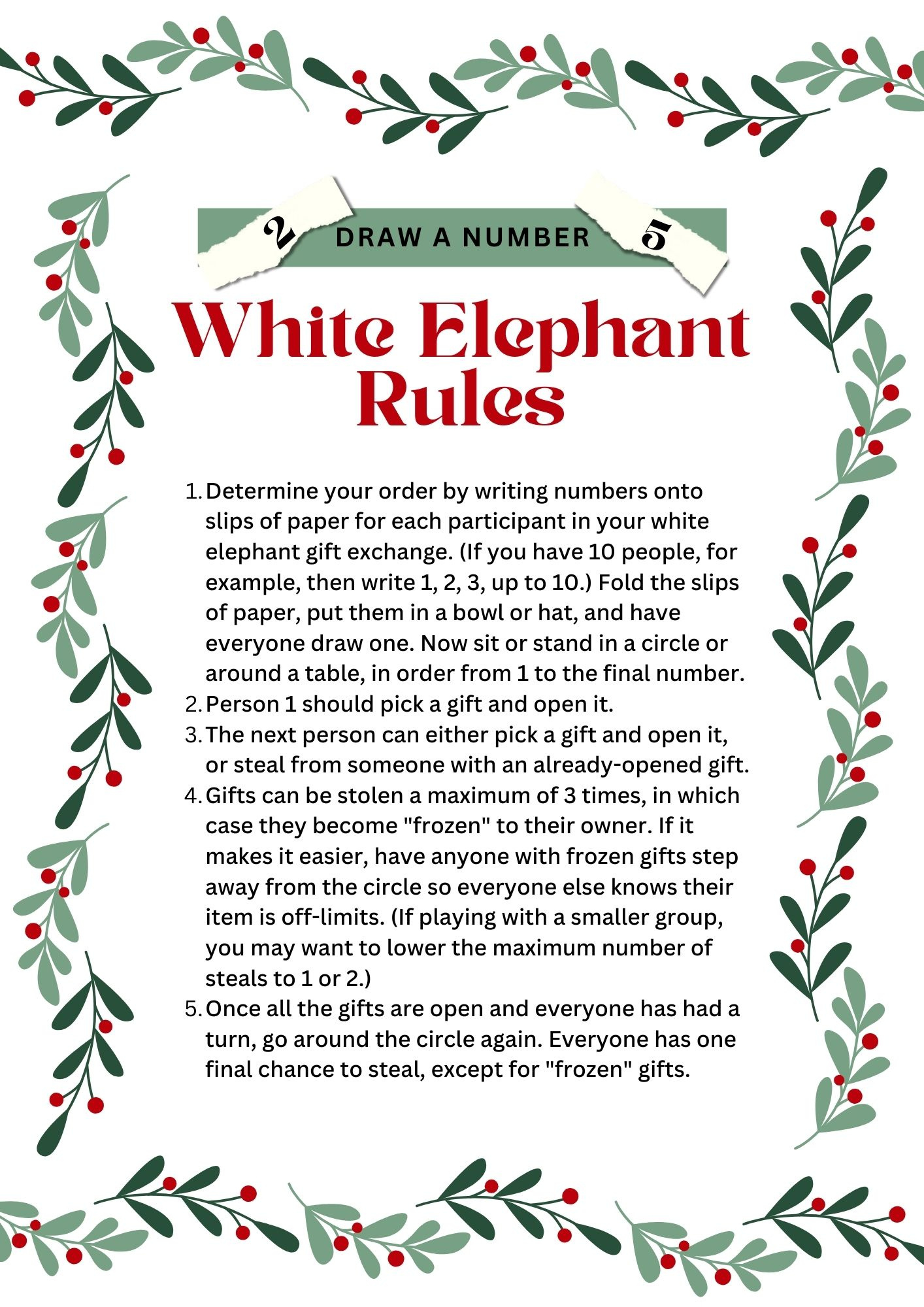 White Elephant Rules For Gift-Giving Fun [Printables] - Fun Blog inside White Elephant Printable Rules and Numbers