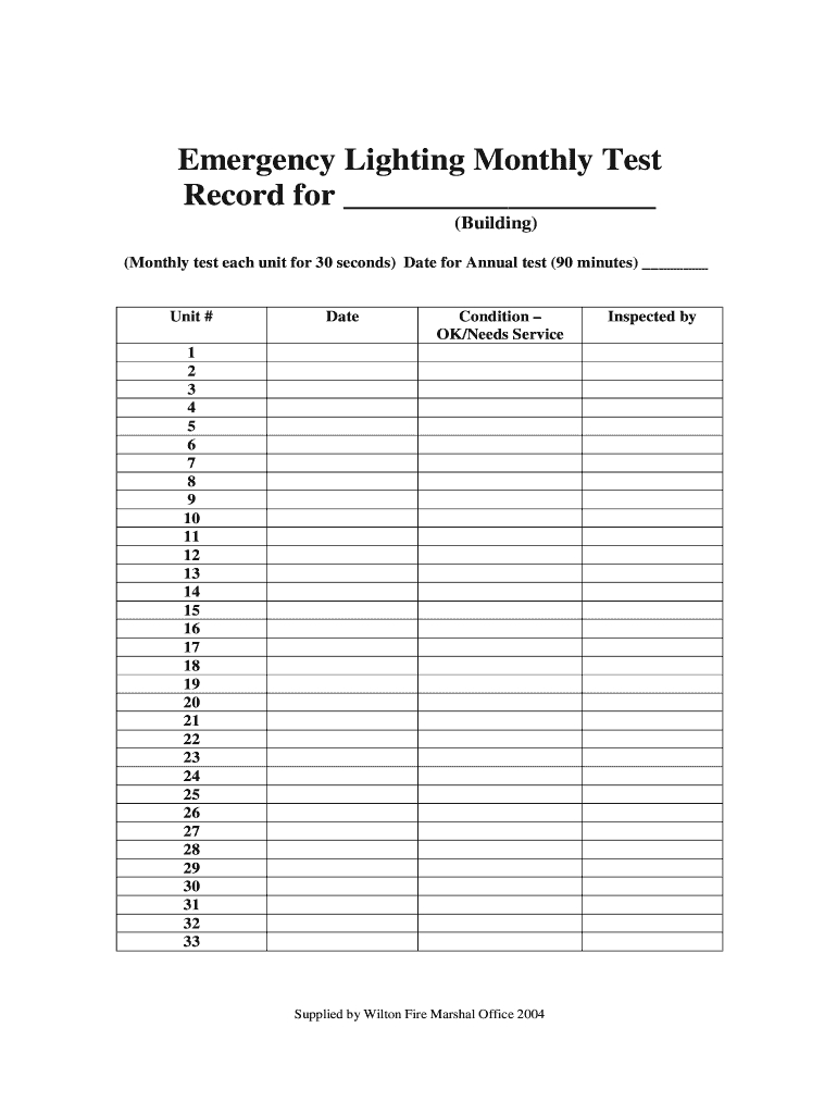 Wilton Fire Emergency Lighting Monthly Test Form - Fill Online intended for Free Printable Emergency Lighting Test Log Template