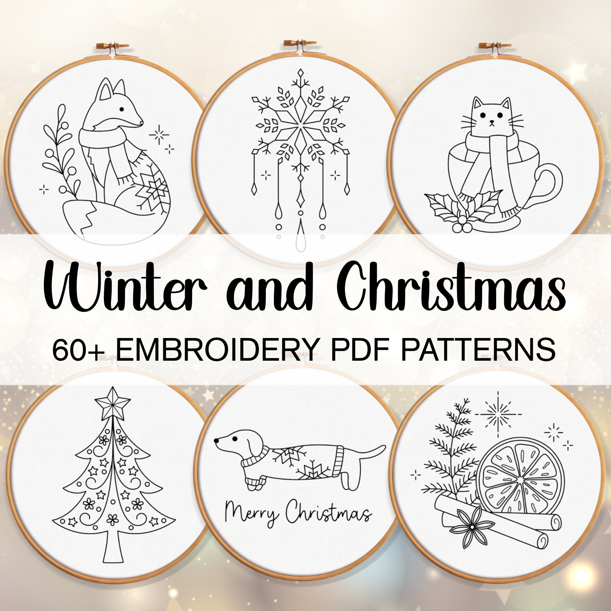 Winter And Christmas Embroidery Pattern Bundle Download, Pdf with Printable Christmas Embroidery Patterns