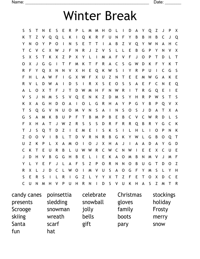Winter Break Word Search - Wordmint pertaining to Winter Holiday Word Search Printable