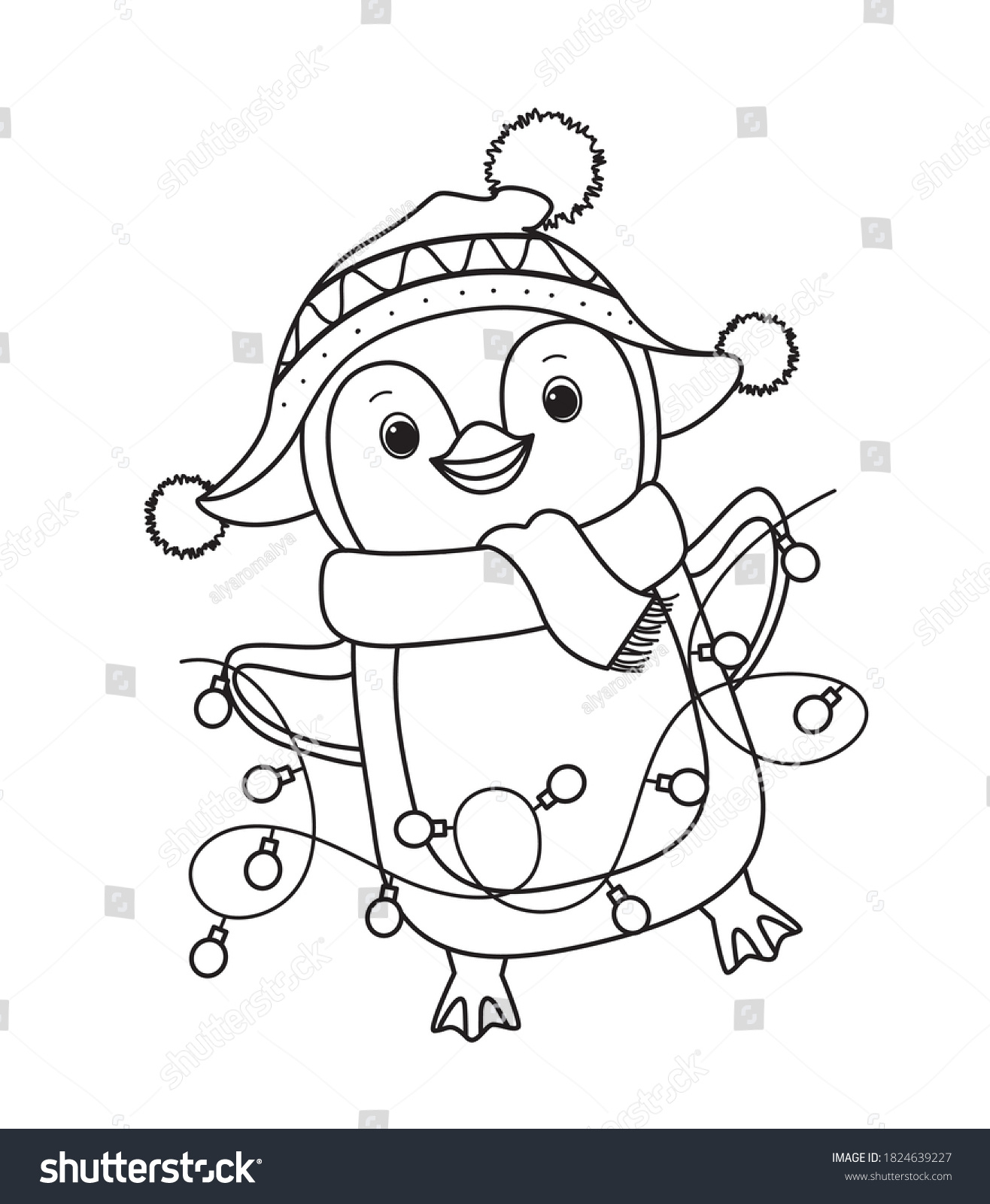 Winter Christmas Penguin Coloring Bookline Art Stock Vector for Christmas Penguin Printable