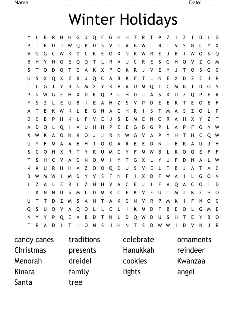 Winter Holidays Word Search - Wordmint pertaining to Winter Holiday Word Search Printable Free
