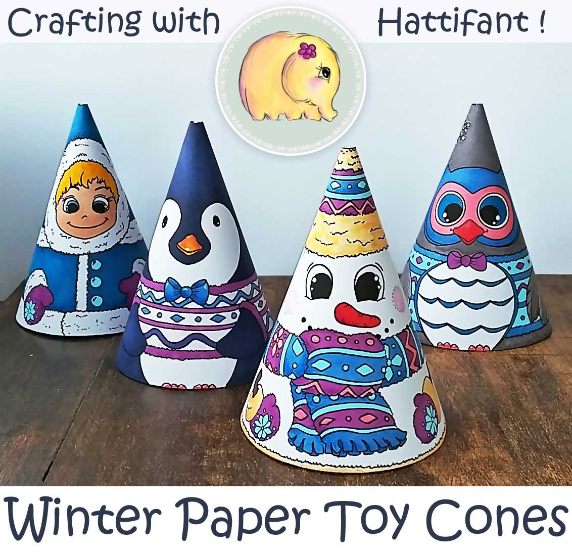 Winter Paper Toy Cones - Snowman, Owl And More - Hattifant in Snowman Cone Printable