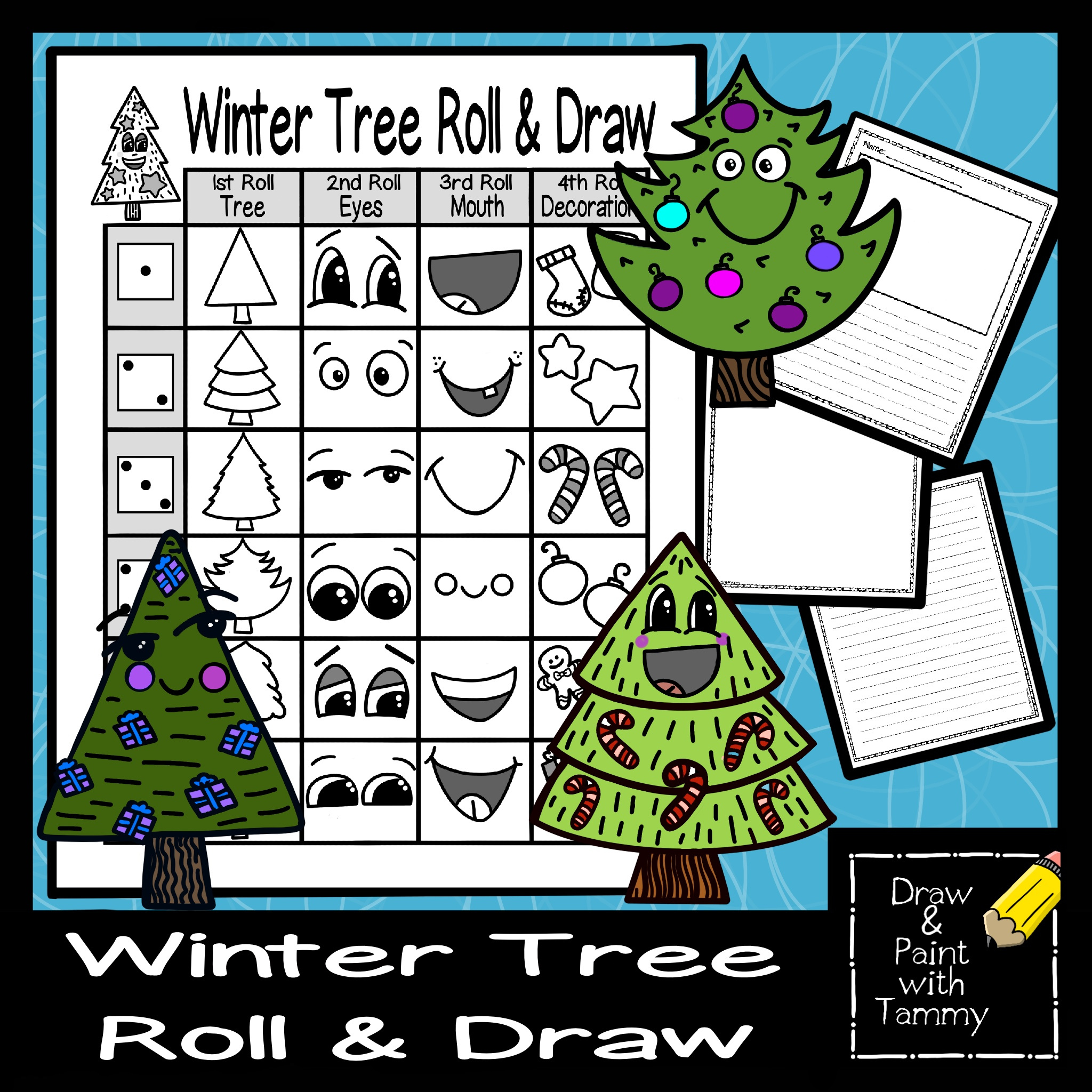 Winter Tree Roll And Draw Printable Art Activity | Madeteachers with Christmas Roll And Draw Printable