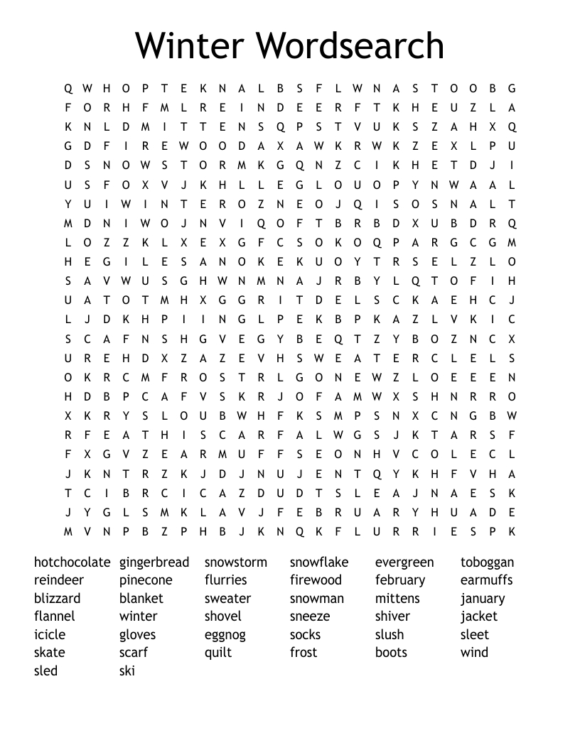 Winter Wordsearch - Wordmint intended for Free Printable Winter Word Search For Adults