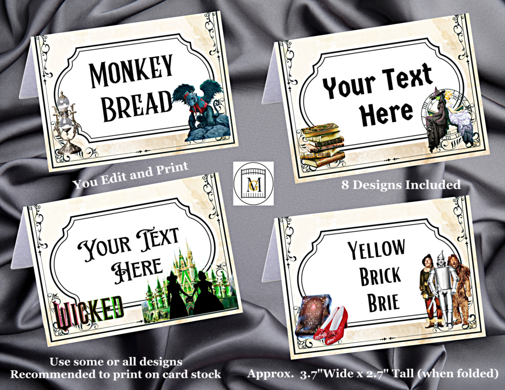 Wizard Of Oz/Wicked Party Food Label-Place Cards/ Editable regarding Wizard of Oz Thank You Cards Printable