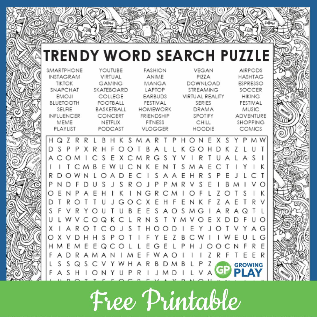 Word Search For Teens - Free Printable Puzzle - Growing Play inside Free Printable Word Searches For Teenagers