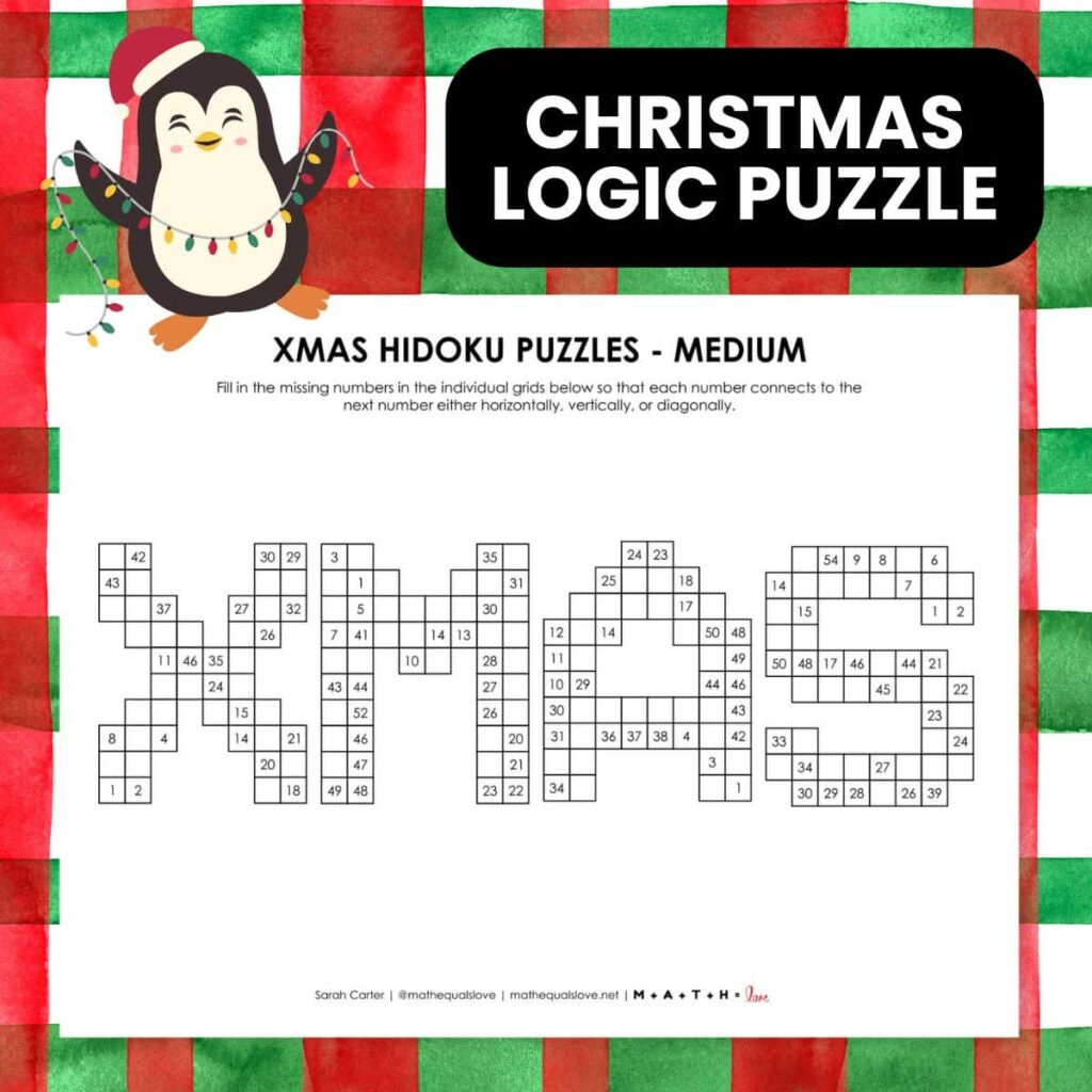Xmas Hidoku Puzzle | Math = Love pertaining to Christmas Logic Puzzles Free Printable
