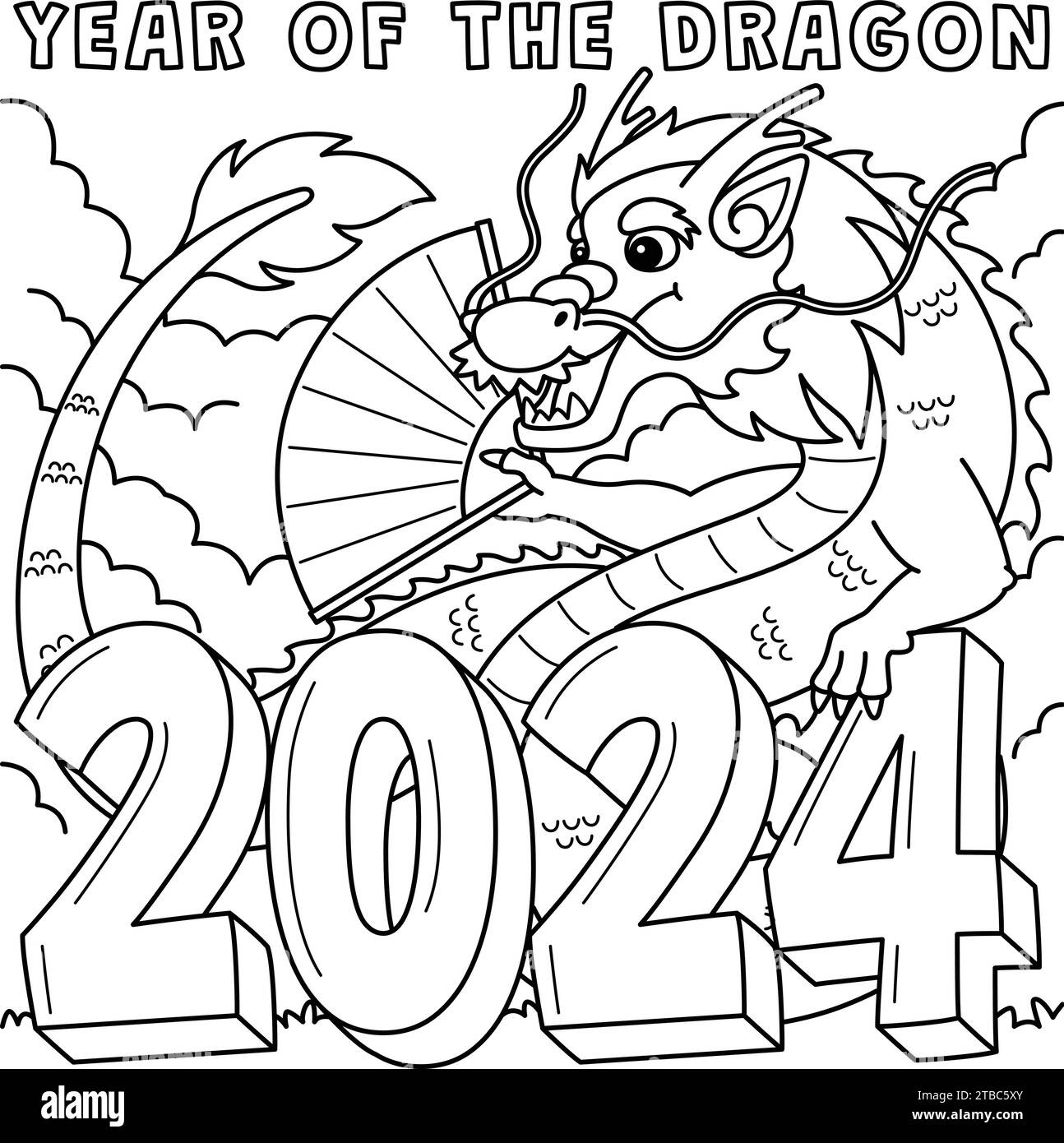 Year Of The Dragon 2024 Coloring Page For Kids Stock Vector Image with regard to Chinese New Year Dragon Coloring Page Printable
