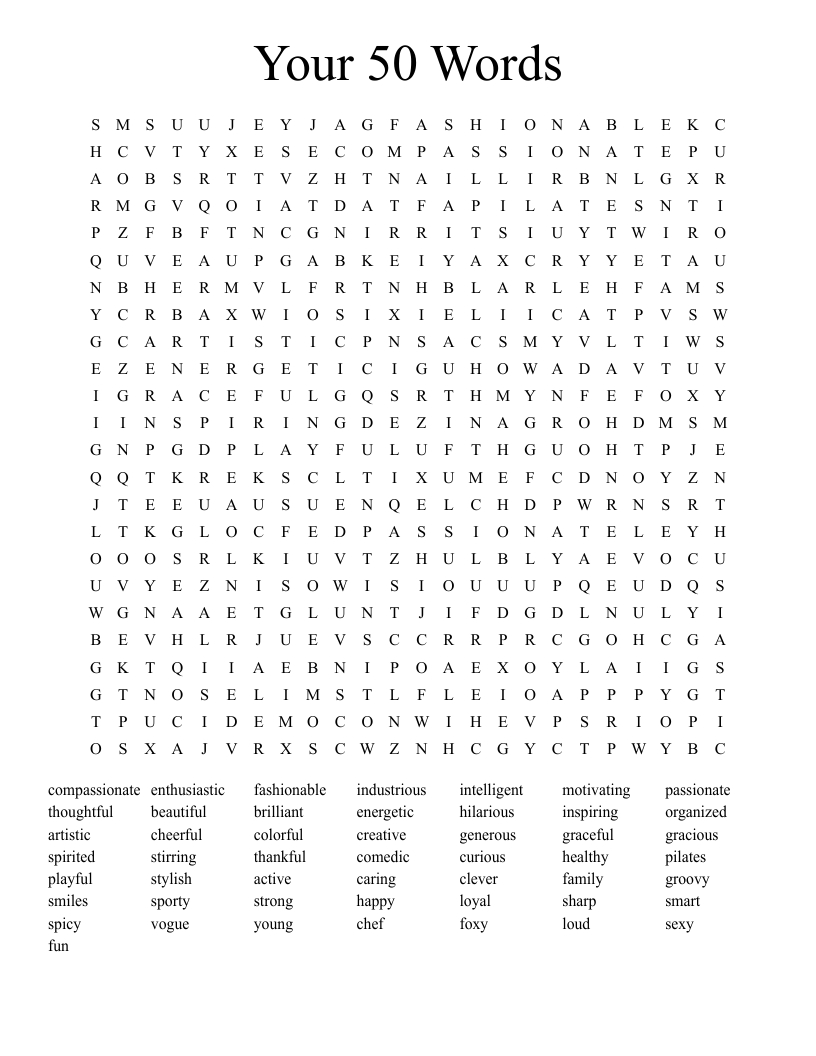Your 50 Words Word Search - Wordmint with regard to Printable Word Search 50 Words
