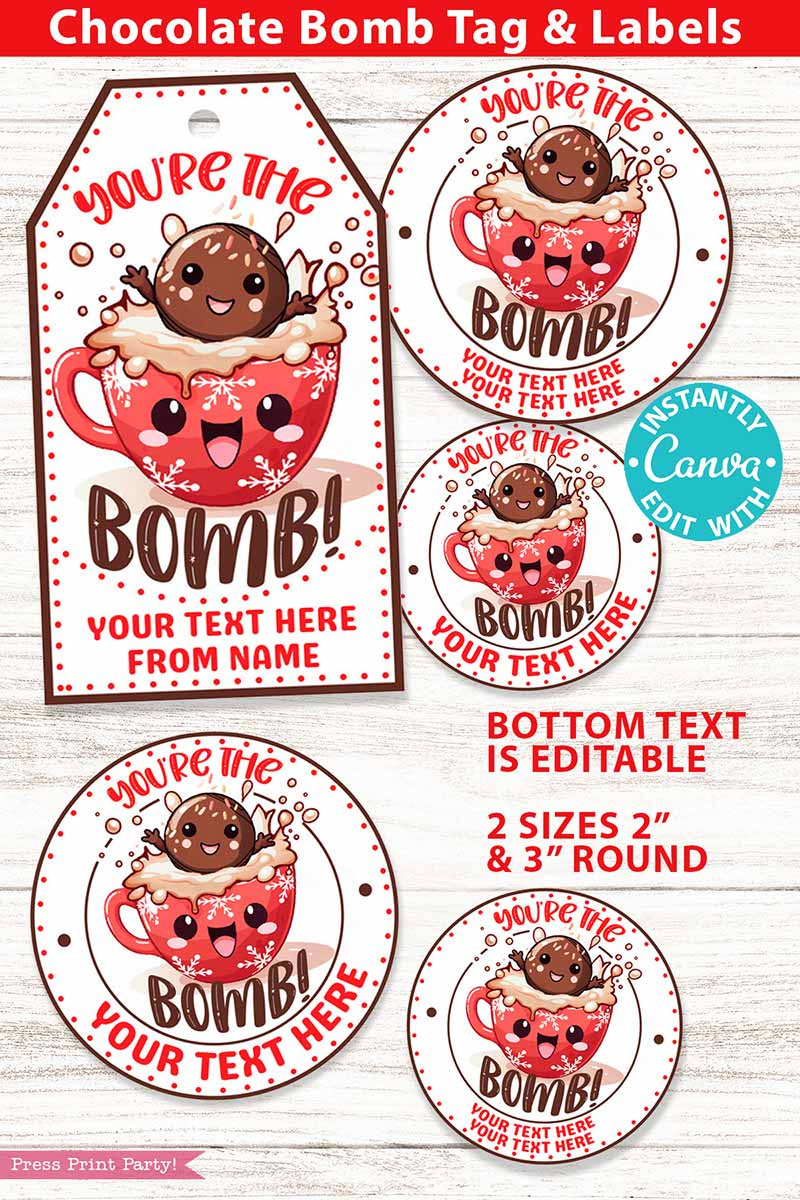 You&amp;#039;Re The Bomb Christmas Hot Chocolate Bomb Tags - Press Print intended for Free Printable Hot Cocoa Bomb Tags Christmas