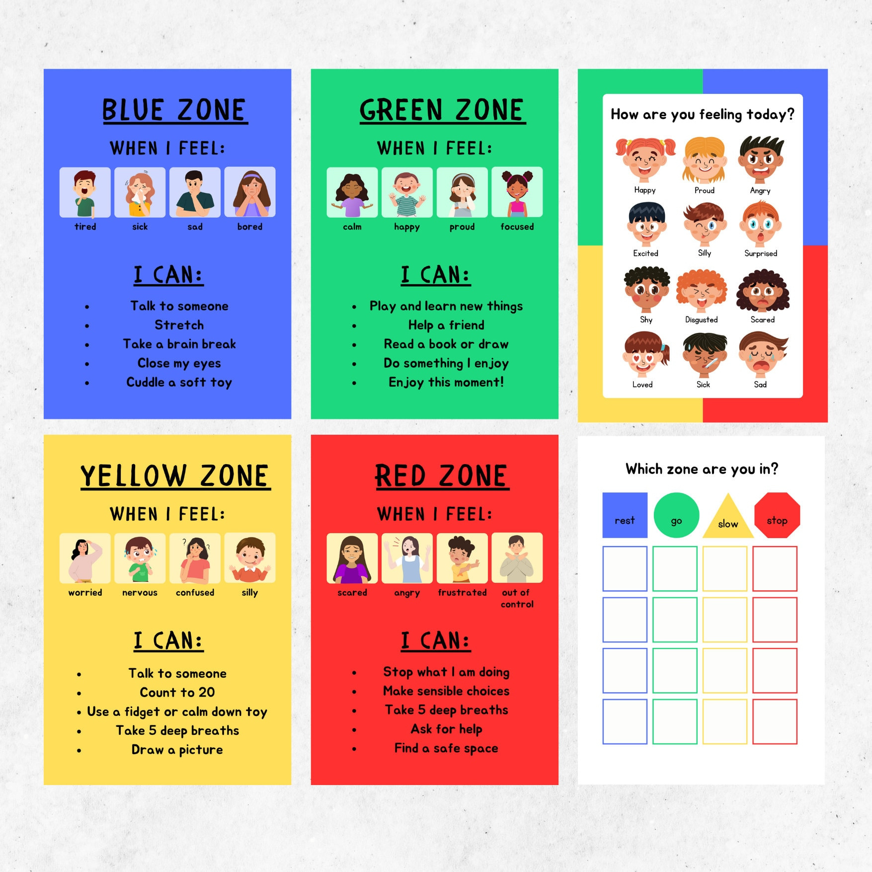Zones Of Regulation Display, Self Regulation Cards, Chart with Zones of Regulation Chart Printable