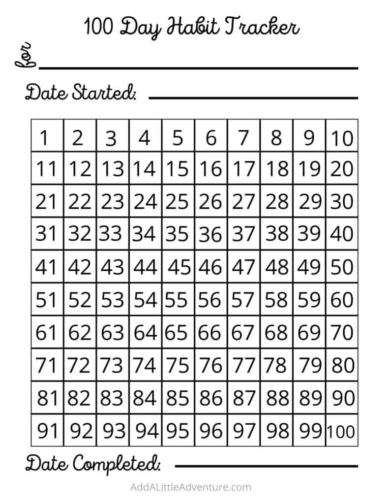 100 Day Habit Tracker Printable {Free Download} - Add A Little throughout 100 Day Habit Tracker Printable