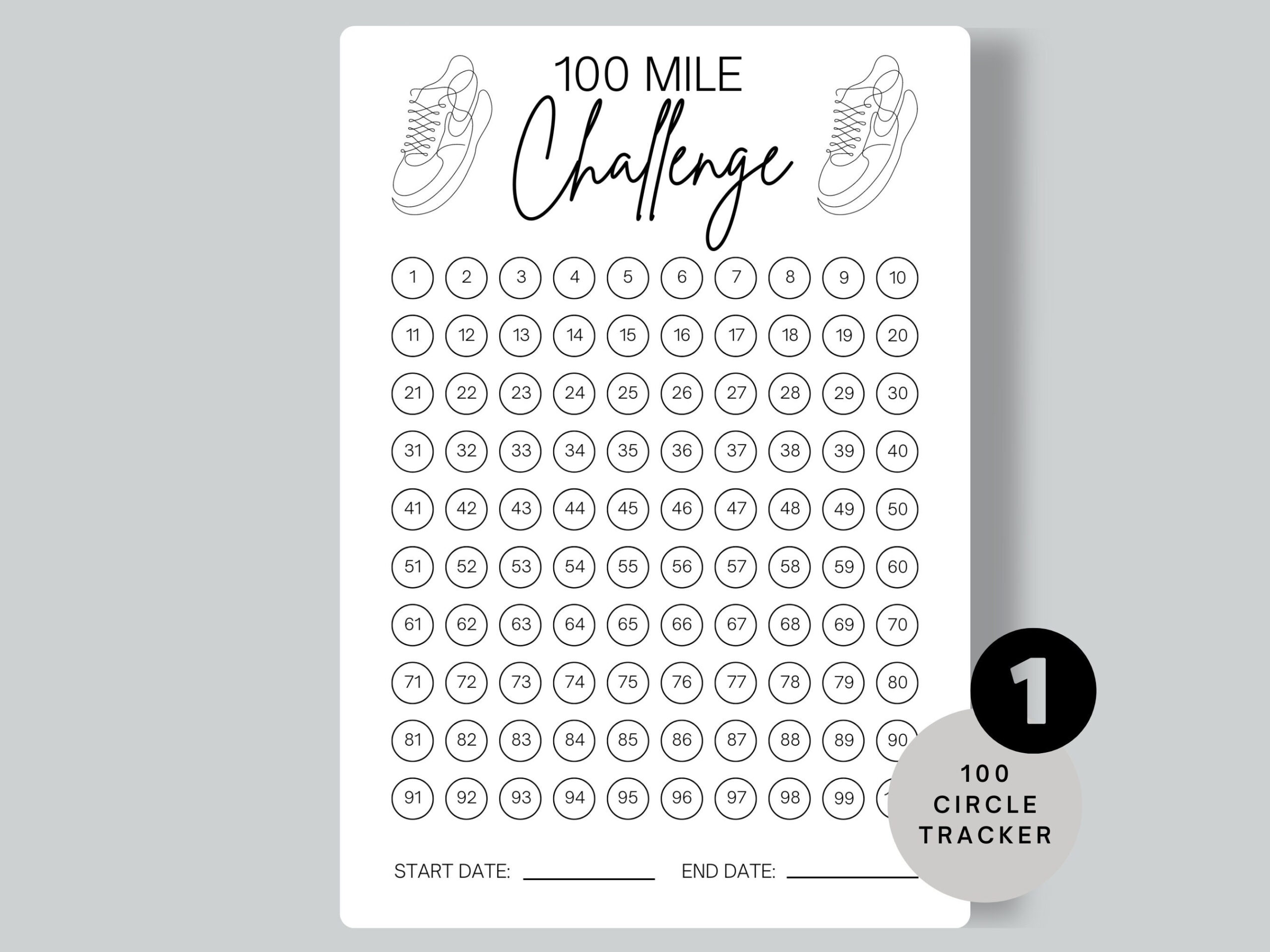 100 Mile Challenge Tracker: Printable Running/Walking Log (Instant with 100 Mile Tracker Printable