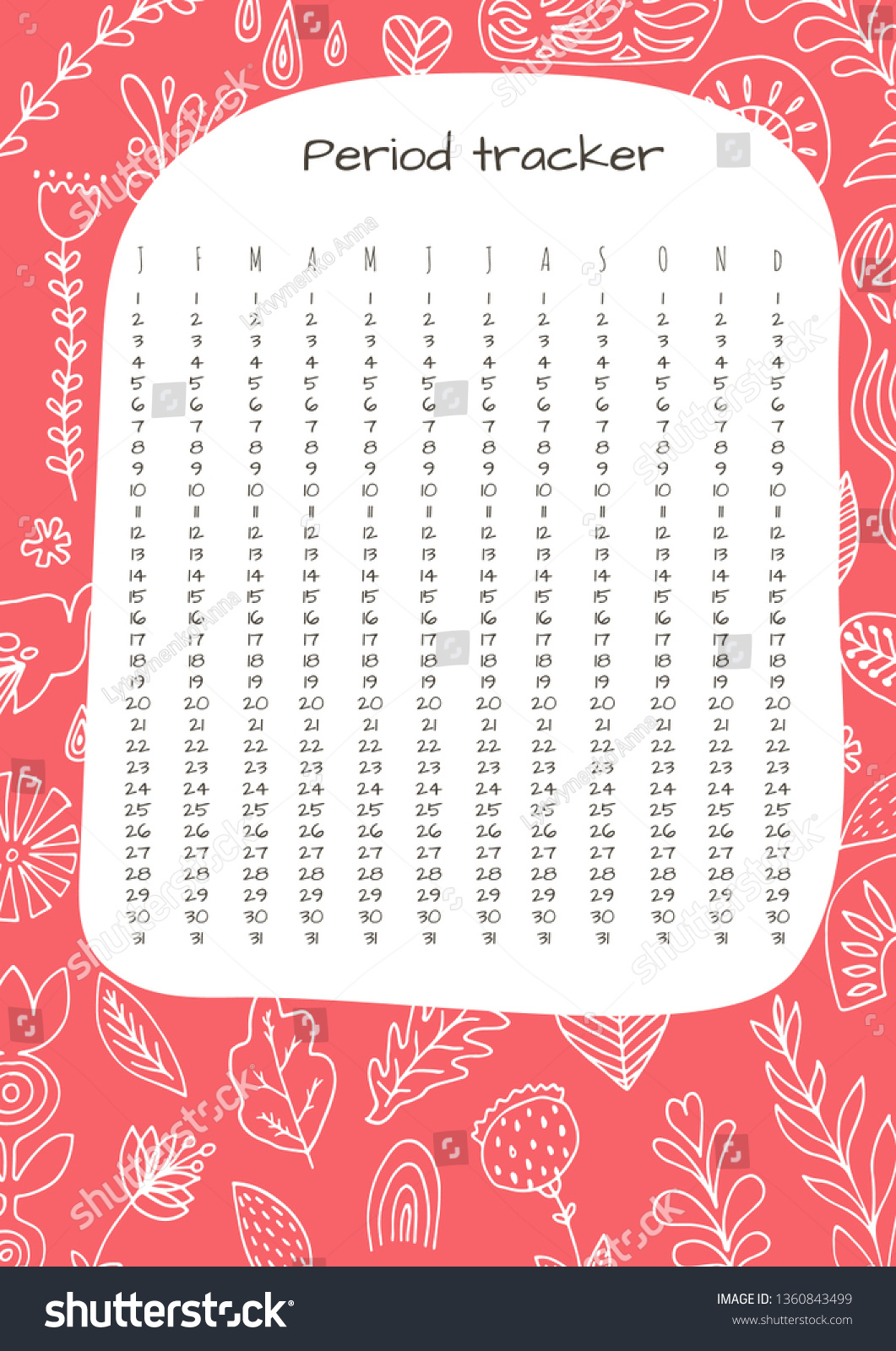 11 Bullet Journal Period Tracker Stock Vectors And Vector Art intended for Cute Period Tracker Printable