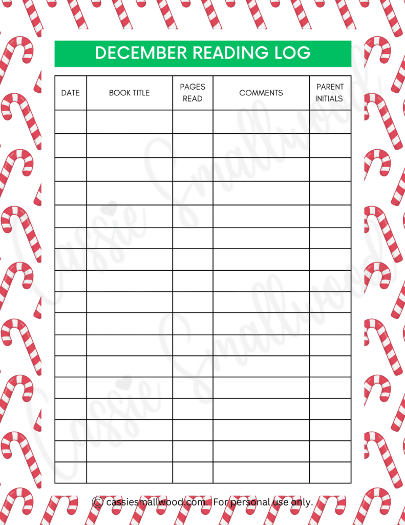 17 Cute Reading Logs {Free Printable} - Cassie Smallwood for Christmas Reading Log Printable