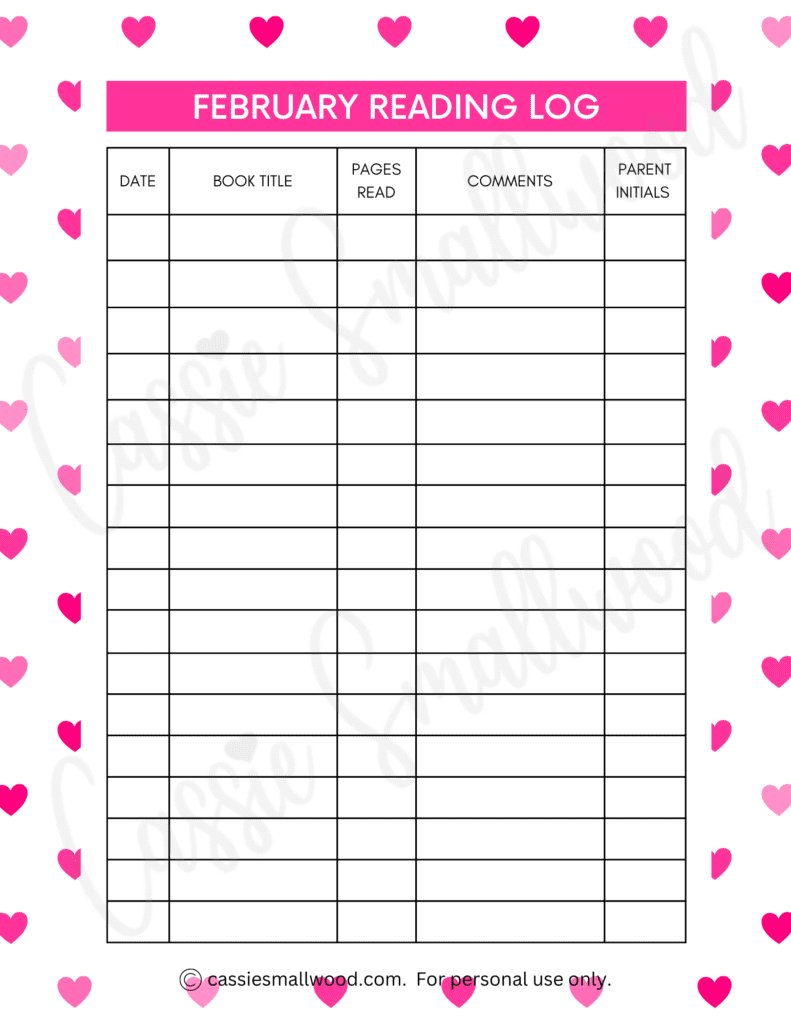 17 Cute Reading Logs {Free Printable} - Cassie Smallwood in February Reading Log Printable