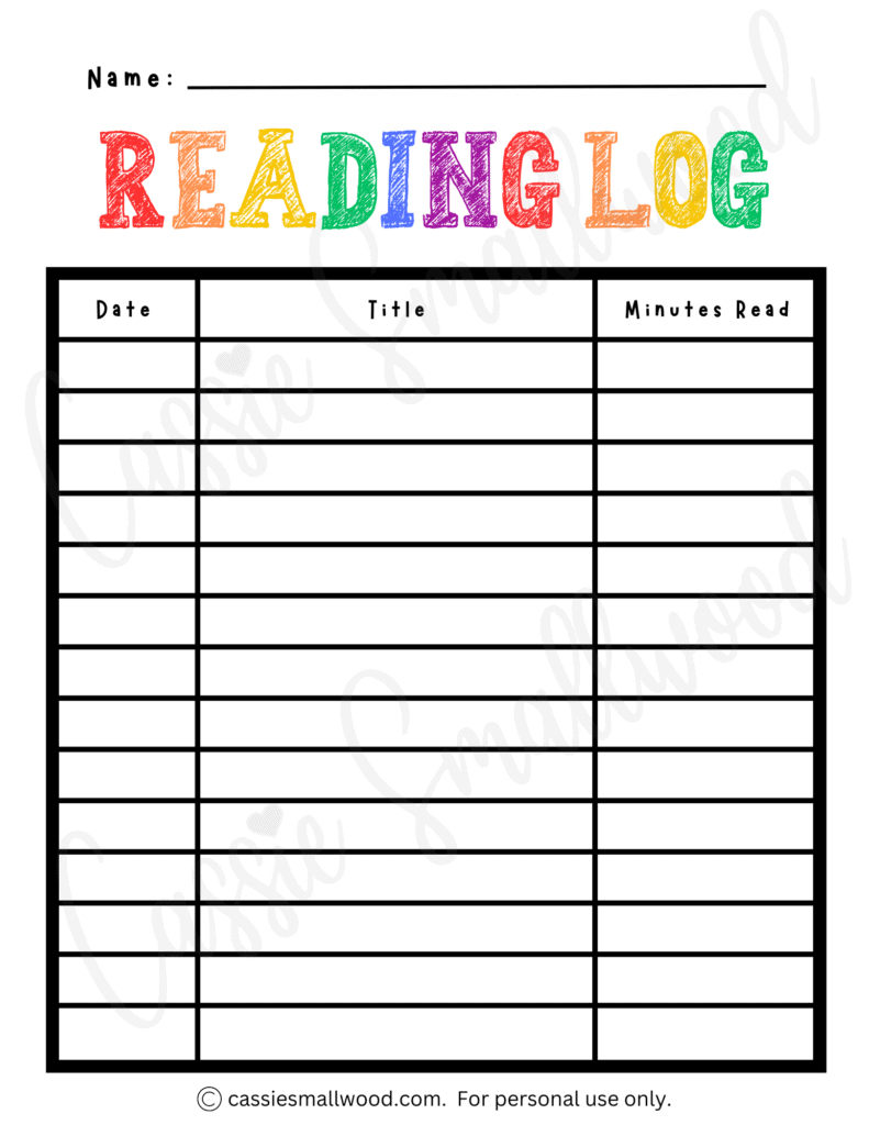 17 Cute Reading Logs {Free Printable} - Cassie Smallwood in Kindergarten Reading Log Printable