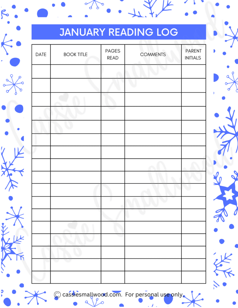 17 Cute Reading Logs {Free Printable} - Cassie Smallwood regarding January Reading Log Printable