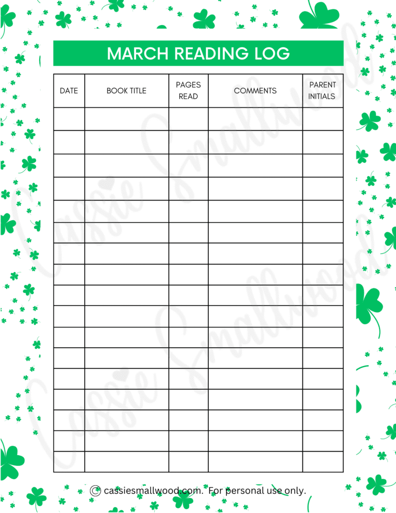 17 Cute Reading Logs {Free Printable} - Cassie Smallwood regarding March Reading Log Free Printable
