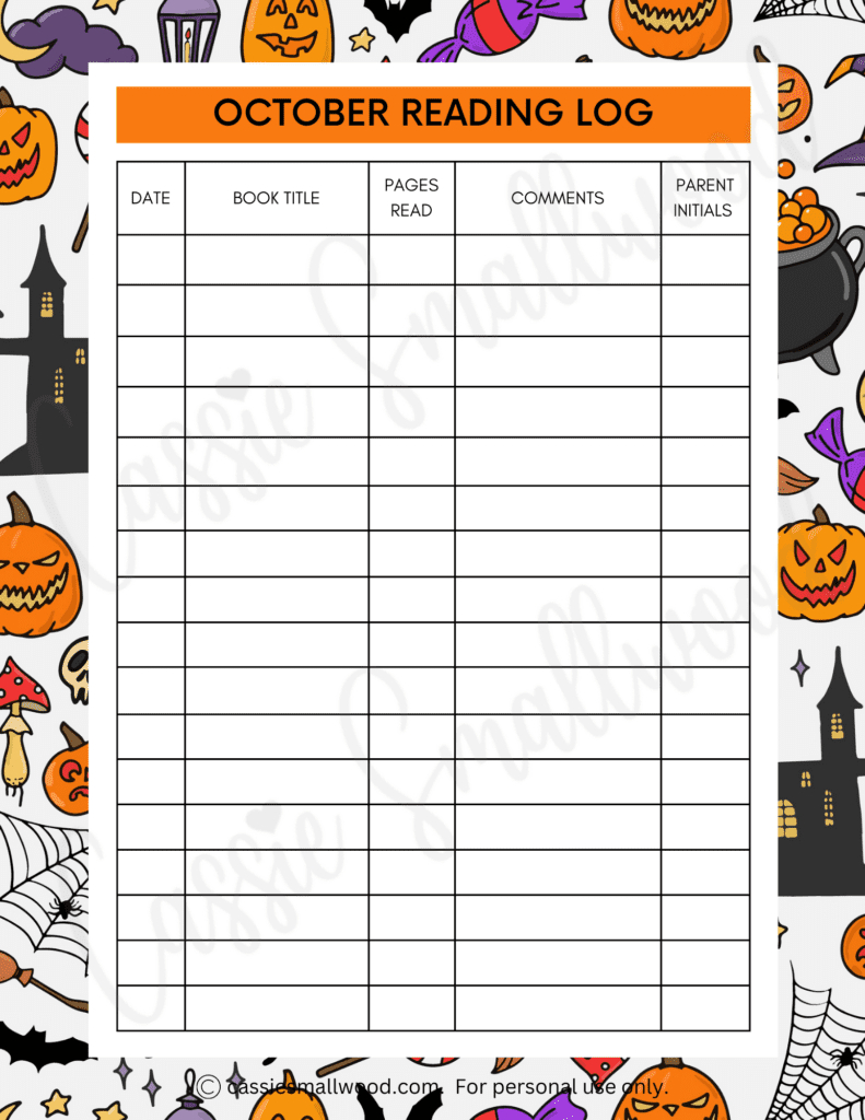17 Cute Reading Logs {Free Printable} - Cassie Smallwood within Free Printable October Reading Log