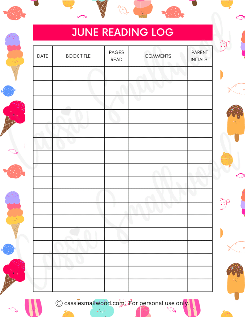 17 Cute Reading Logs {Free Printable} - Cassie Smallwood within Independent Reading Log Printable