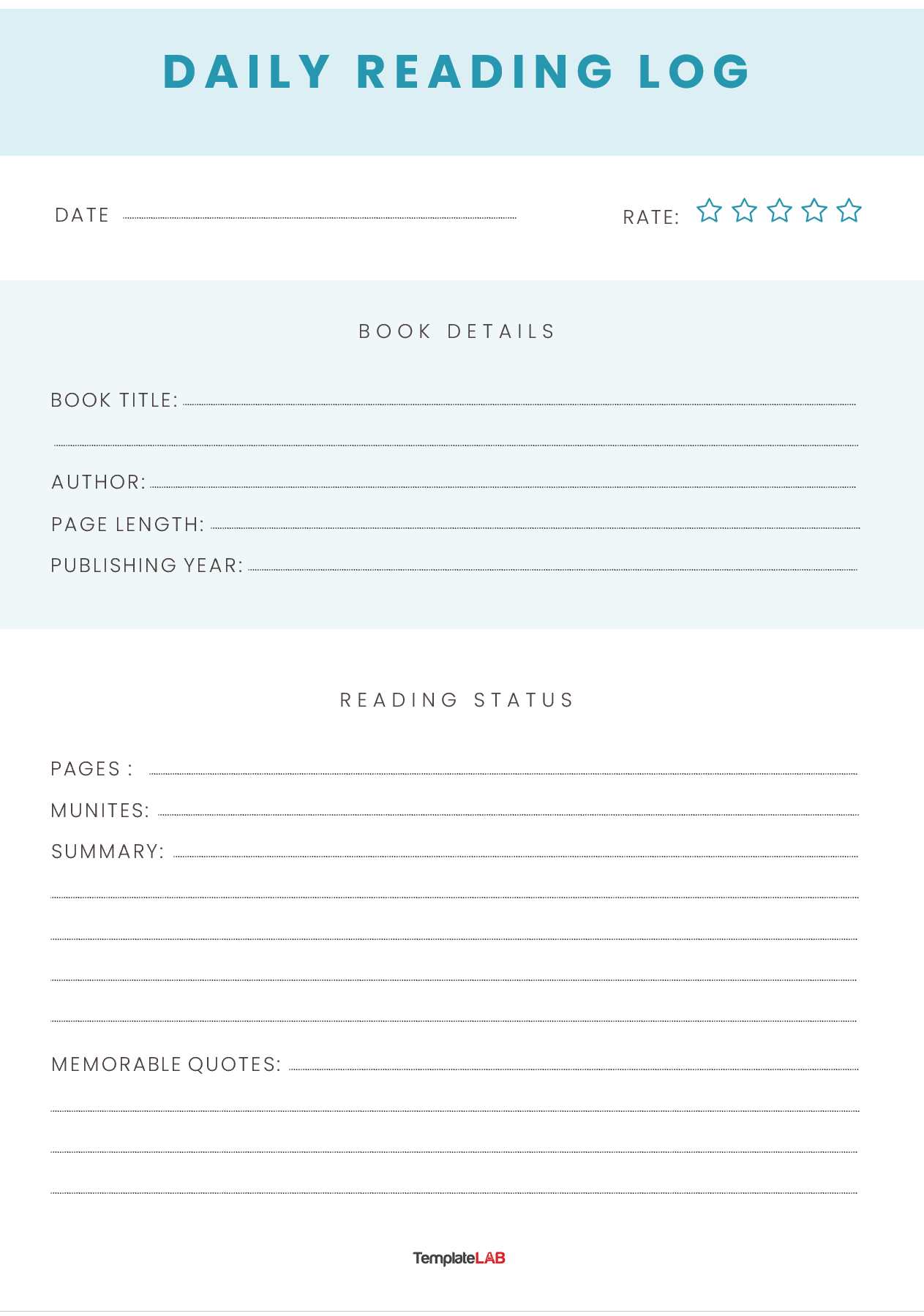 18 Printable Reading Log Templates For Kids &amp;amp; Adults [Free] throughout Free Printable Daily Reading Log