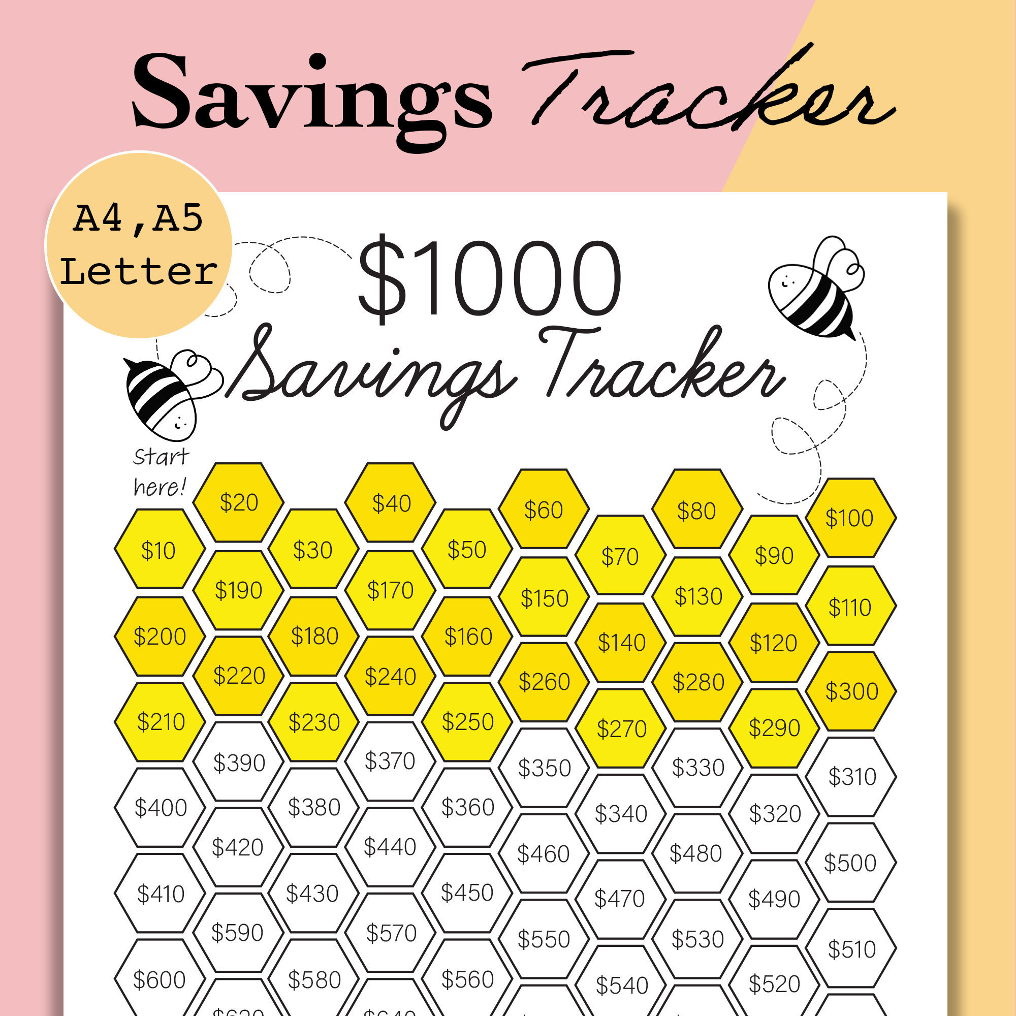 1K Savings Tracker Zum Ausdrucken, 1000 Savings Challenge Tracker with Printable Savings Tracker