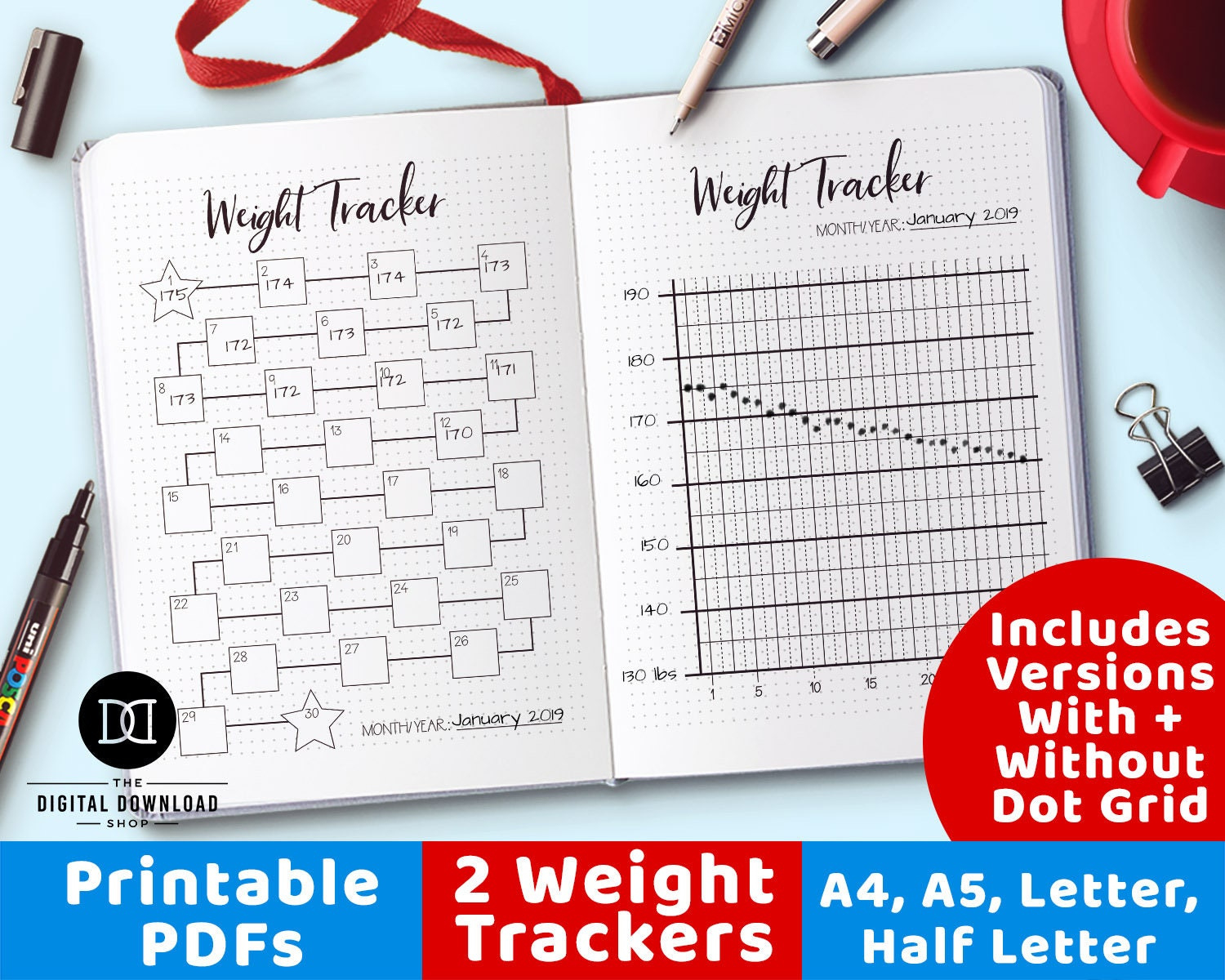 2 Weight Tracker Printables, Bujo Journal Weight Loss Tracker pertaining to Bullet Journal Weight Loss Tracker Printable