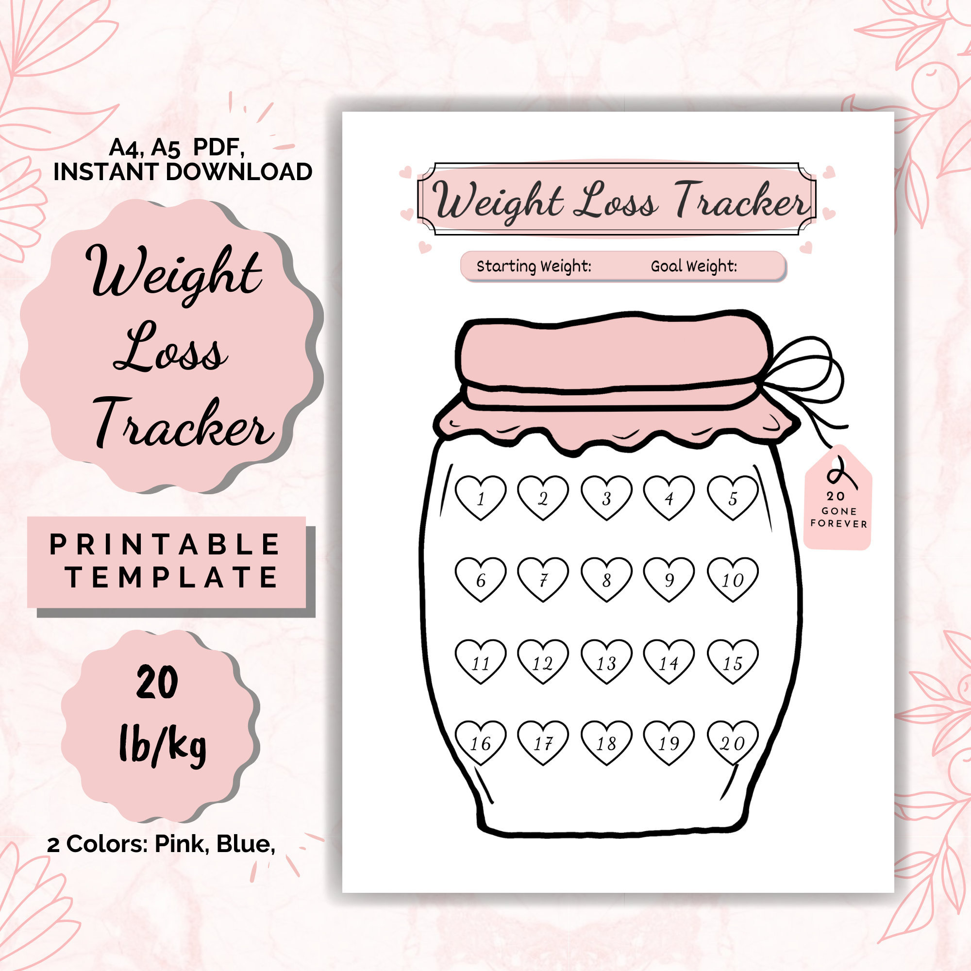 20 Lb/Kg Weight Loss Jar Tracker, Motivational Printable (Pdf) - Etsy for Mason Jar Weight Loss Tracker Printable