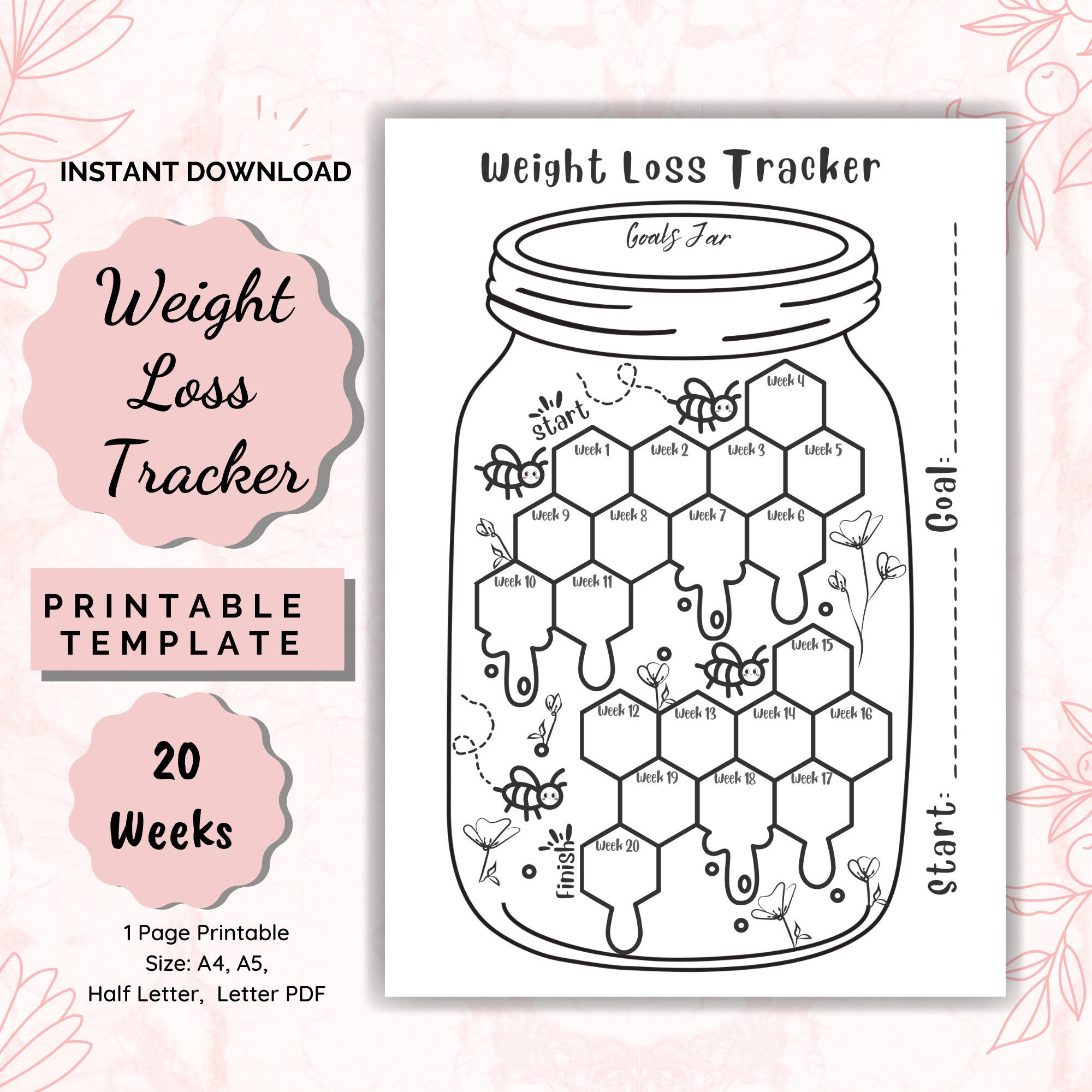 20 Week Weight Loss Tracker Printable, Motivational Jar Chart throughout Mason Jar Weight Loss Tracker Printable