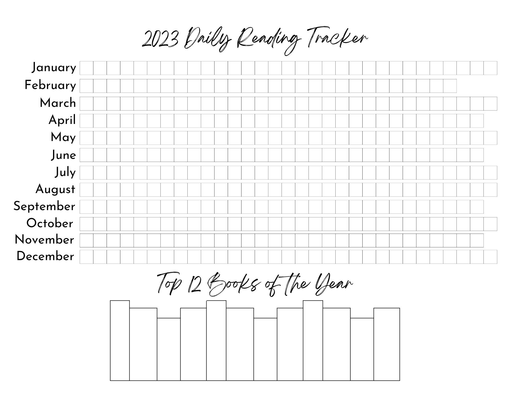 2023 Daily Reading Tracker Bullet Journal Digital Download with Daily Reading Tracker Printable