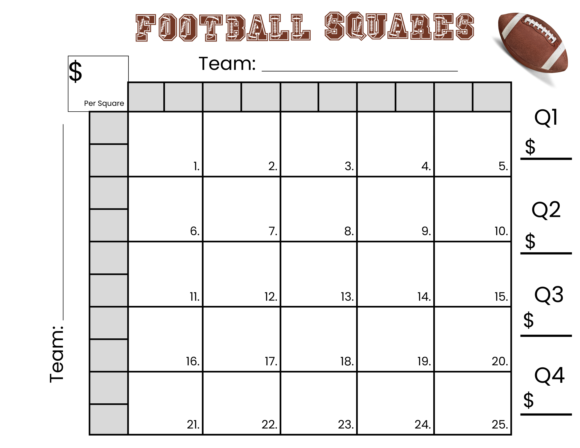 25 Football Squares Game Printable 5×5 Football Squares (Instant throughout Printable Super Bowl Squares 25 Grid