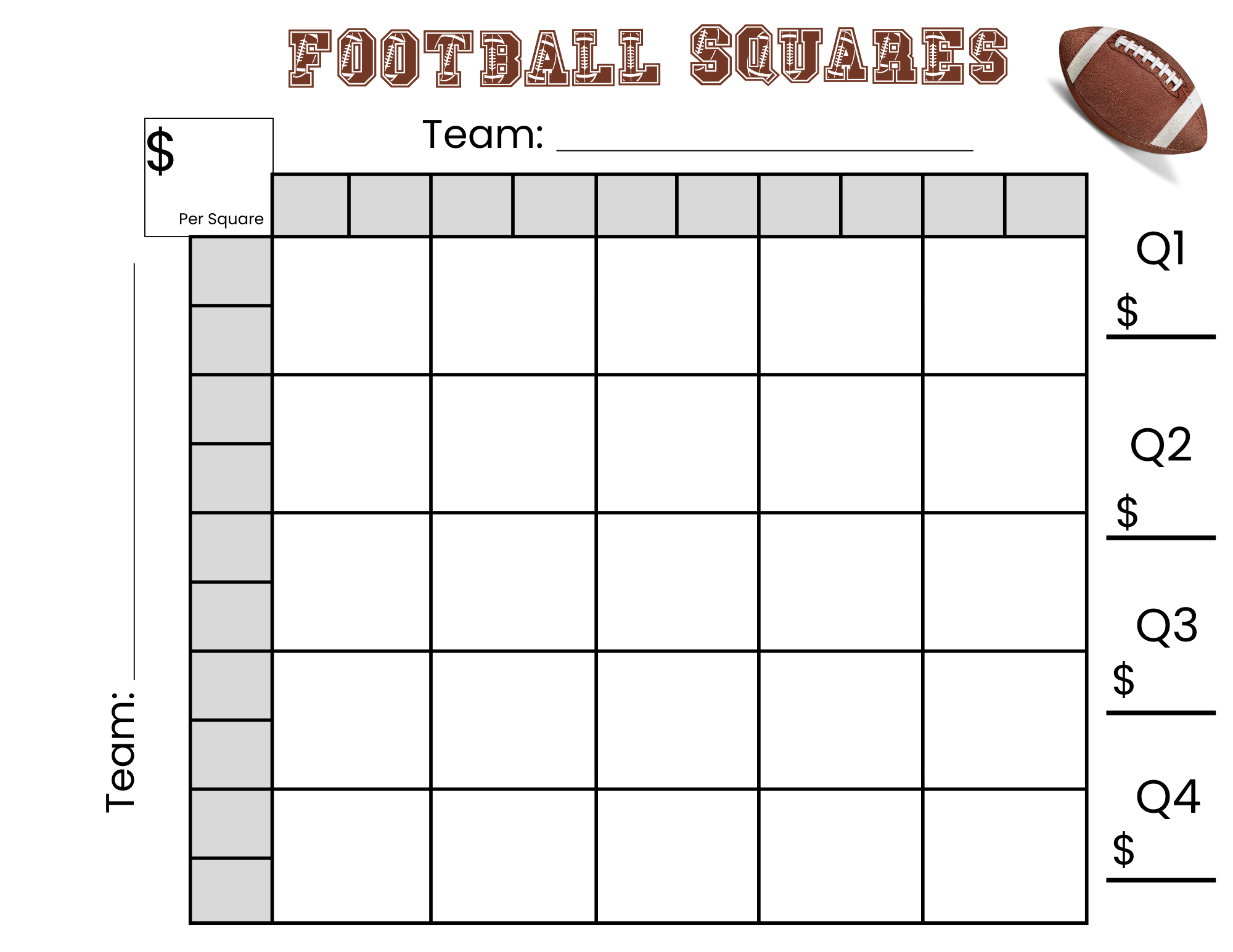25 Football Squares Game Printable 5×5 Football Squares (Instant within Super Bowl Board Printable 25 Squares