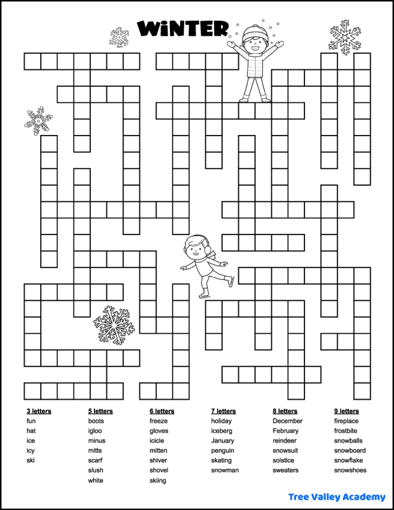 27 Printable Winter Word Puzzles - Tree Valley Academy throughout Printable Winter Crossword Puzzles