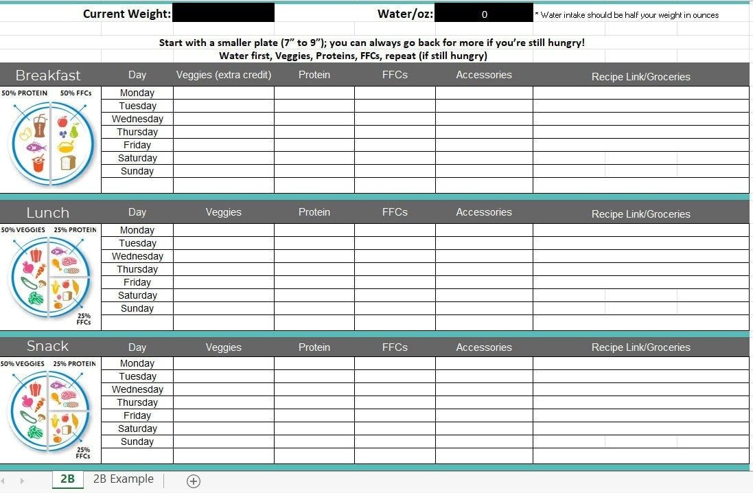 2B Mindset Meal Planner - Excel Spreadsheet - Etsy intended for 2B Mindset Tracker Printable