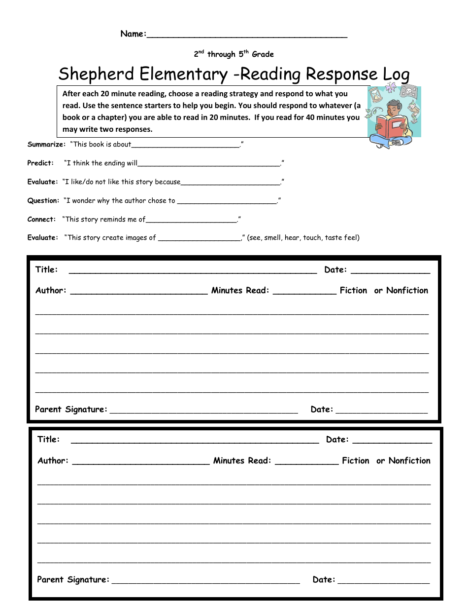 2Nd-5Th Grade Reading Response Log Download Printable Pdf within Reading Response Log Printable