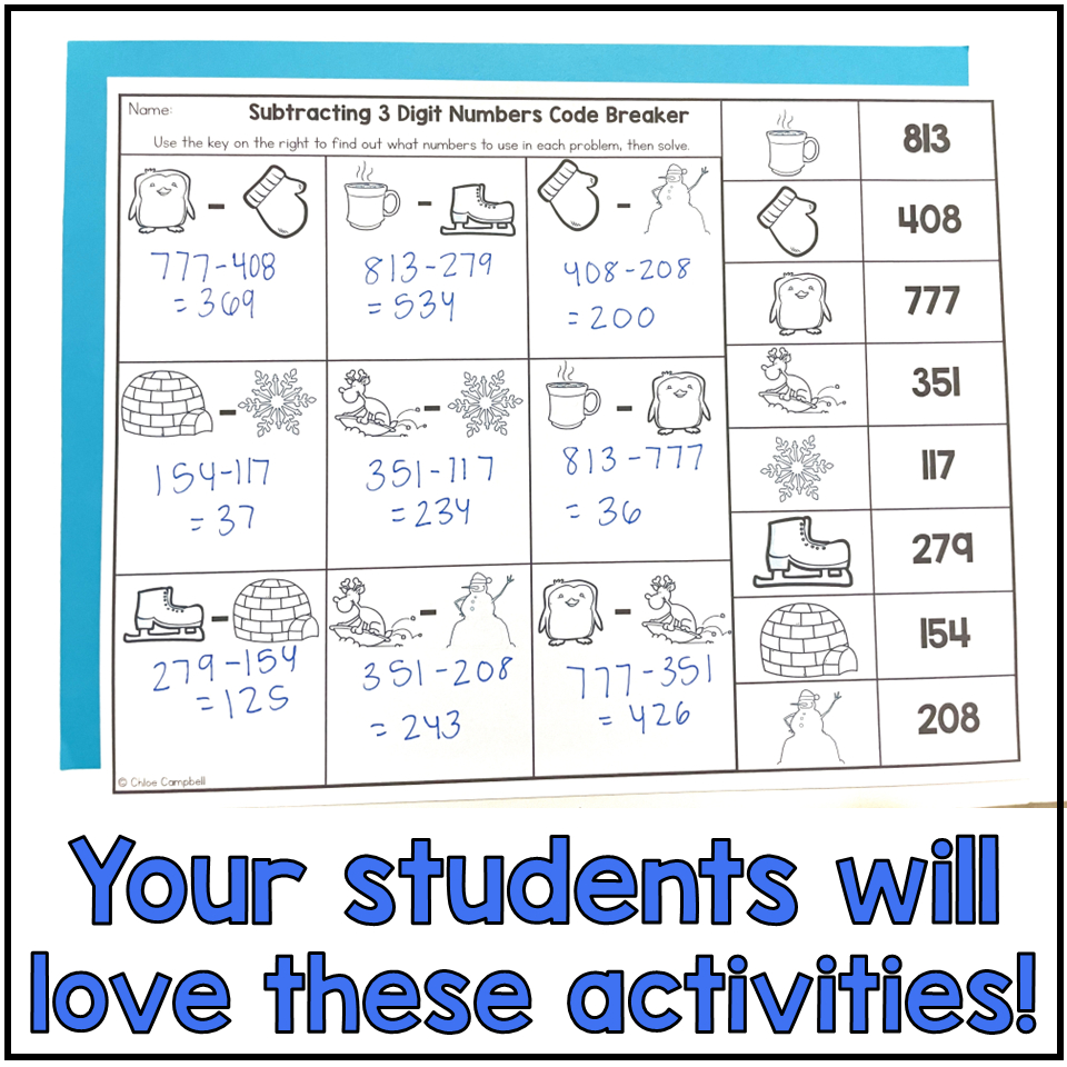 3 Digit Subtraction With Regrouping Winter Math Worksheets with Printable Winter Math Worksheets