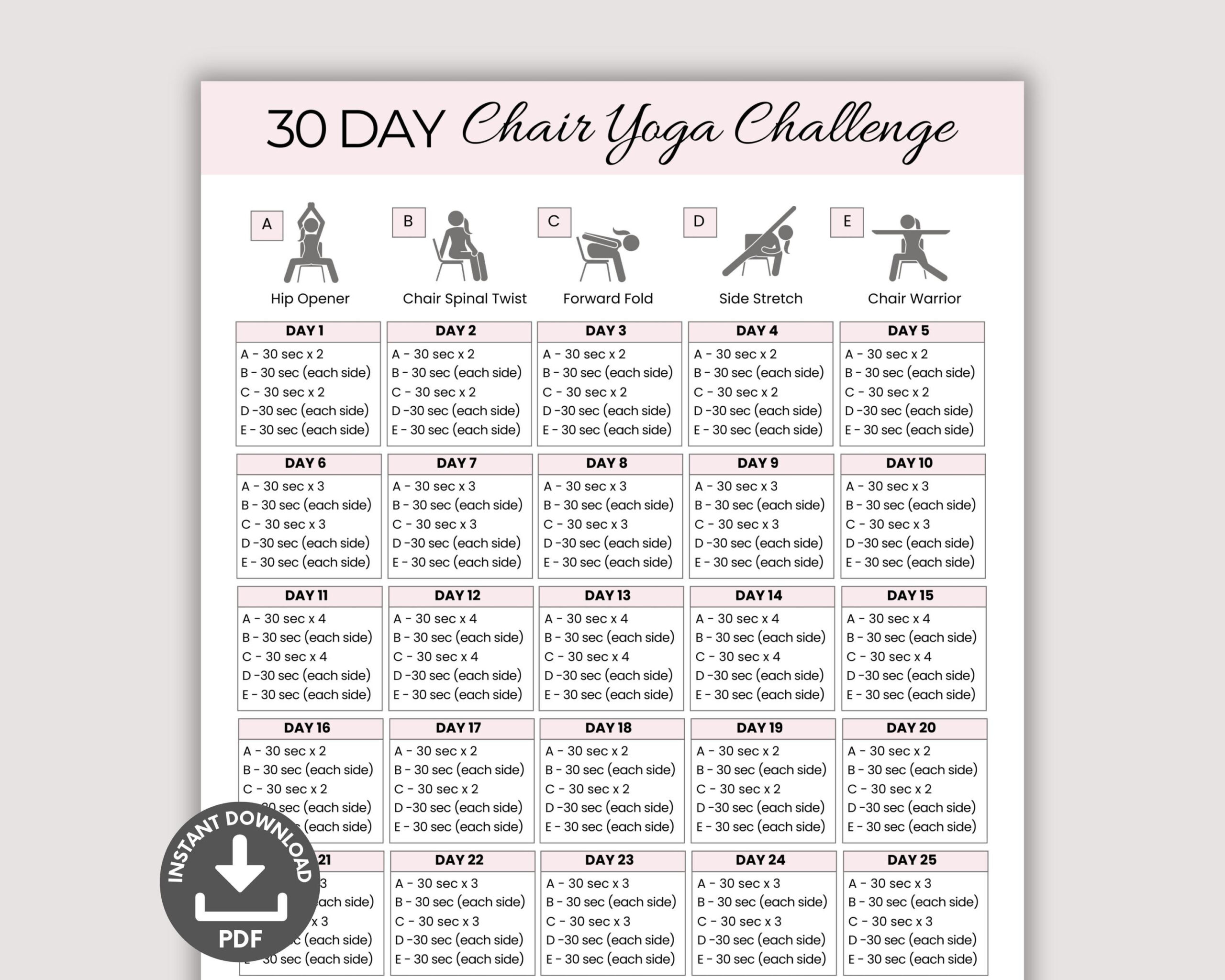 30 Day Chair Yoga Challenge, Quick Office Workout, Sitting Workout within Printable Chair Yoga Challenge