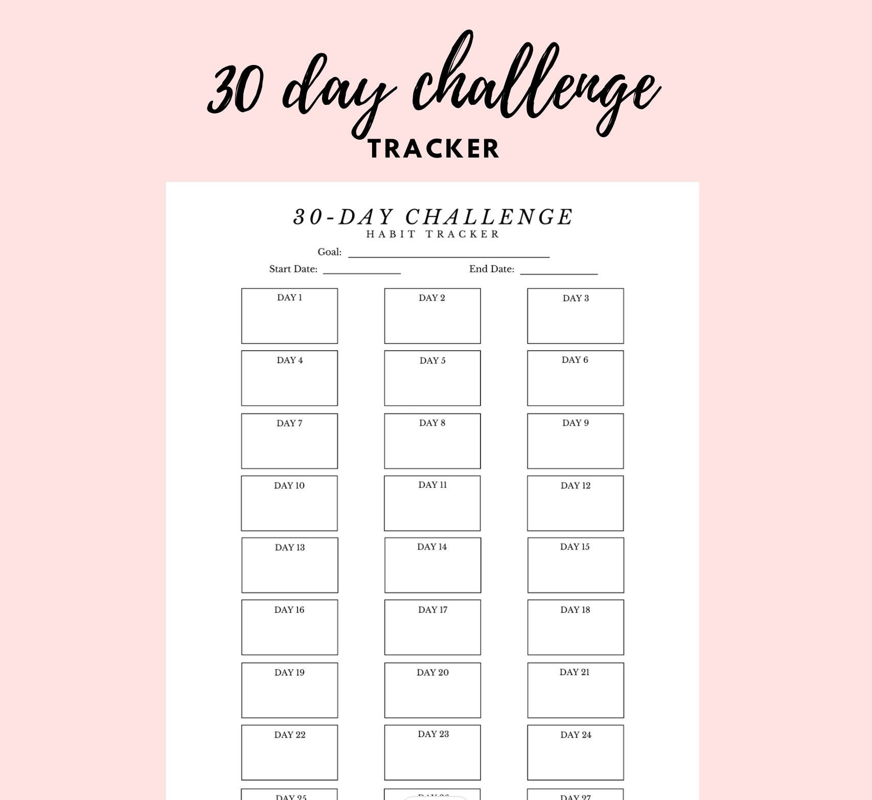 30 Day Challenge Tracker Template - Printable/ Digital Download regarding 30 Day Tracker Printable
